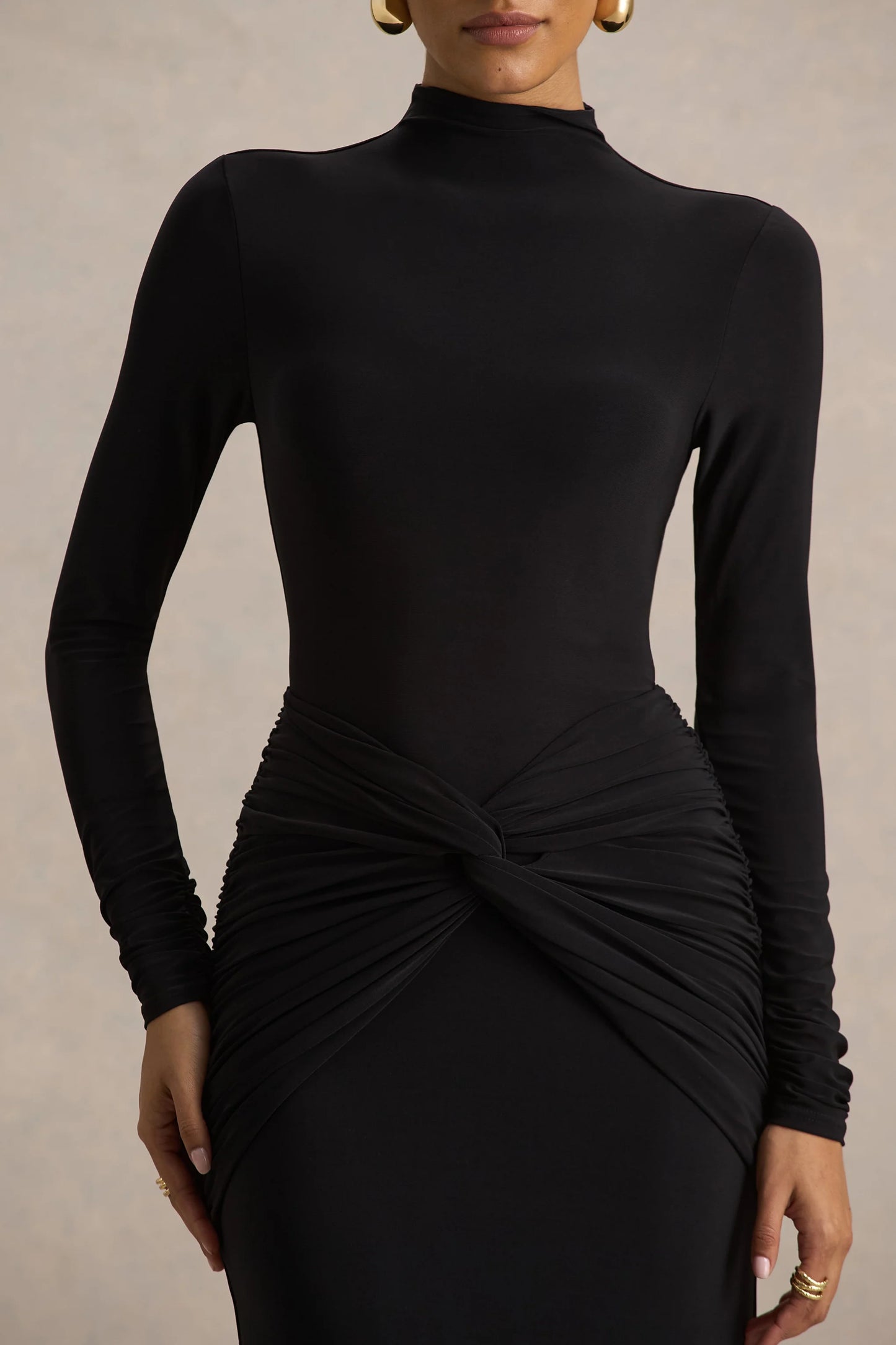 Alula Black High-Neck Maxi Dress With Twist Detail