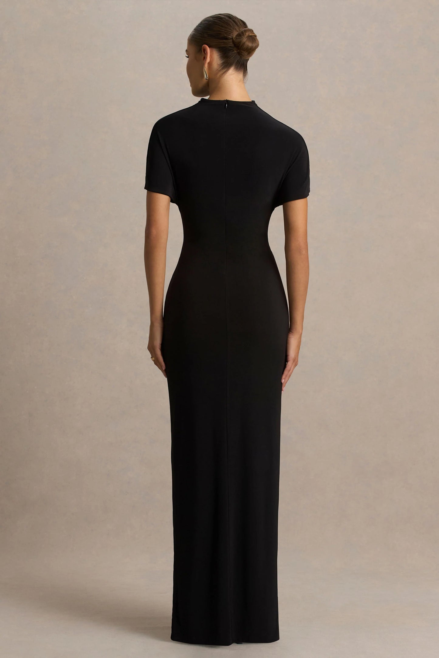 Arlena Black High-Neck Wrapped Maxi Dress