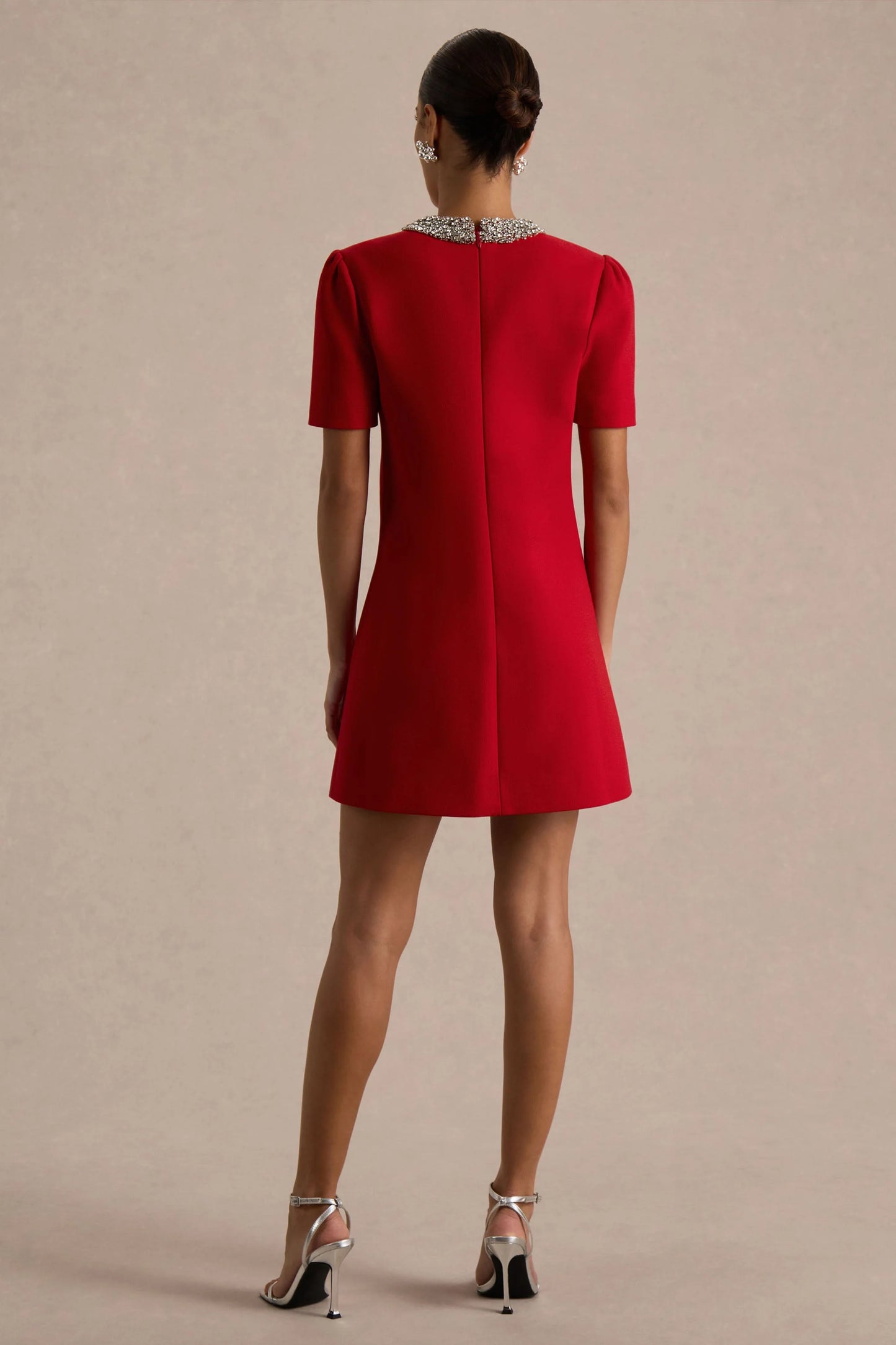 Jackie Red Embellished High-Neck Mini Dress