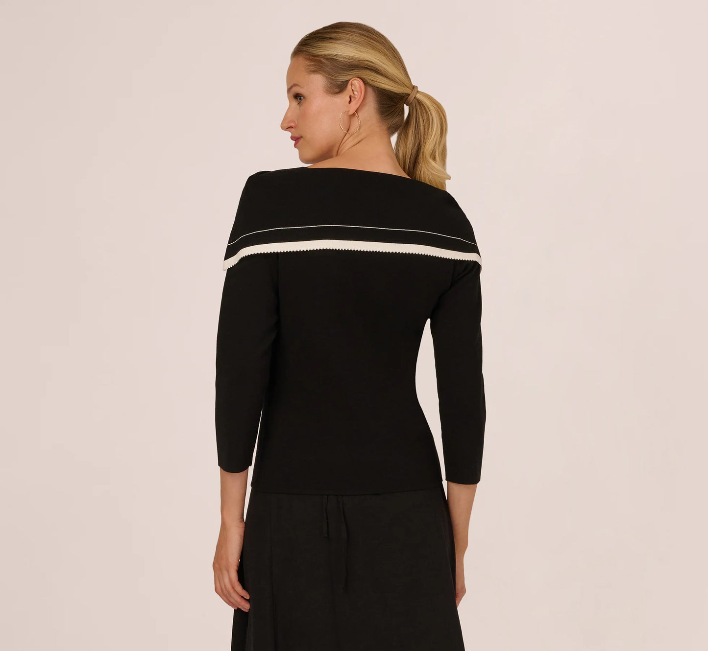 Off Shoulder Bow Collar Sweater In Black Ivory