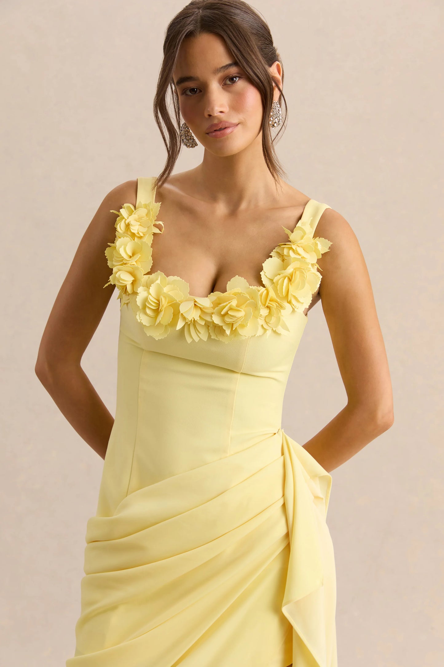 Letitia Lemon Scoop-Neck Embellished Wrap Midi Dress