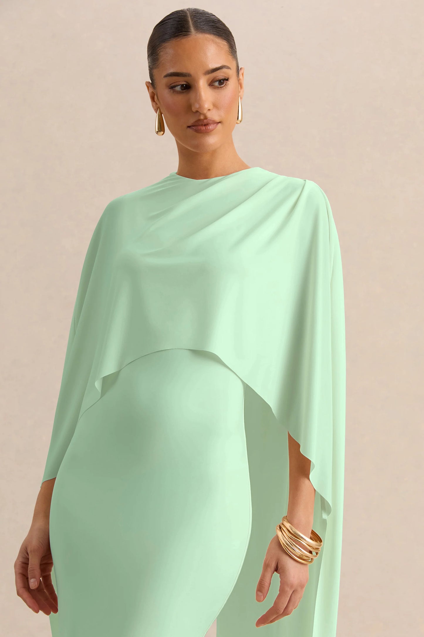 Luxalyn Green Round-Neck Midi Dress With Cape-Detail