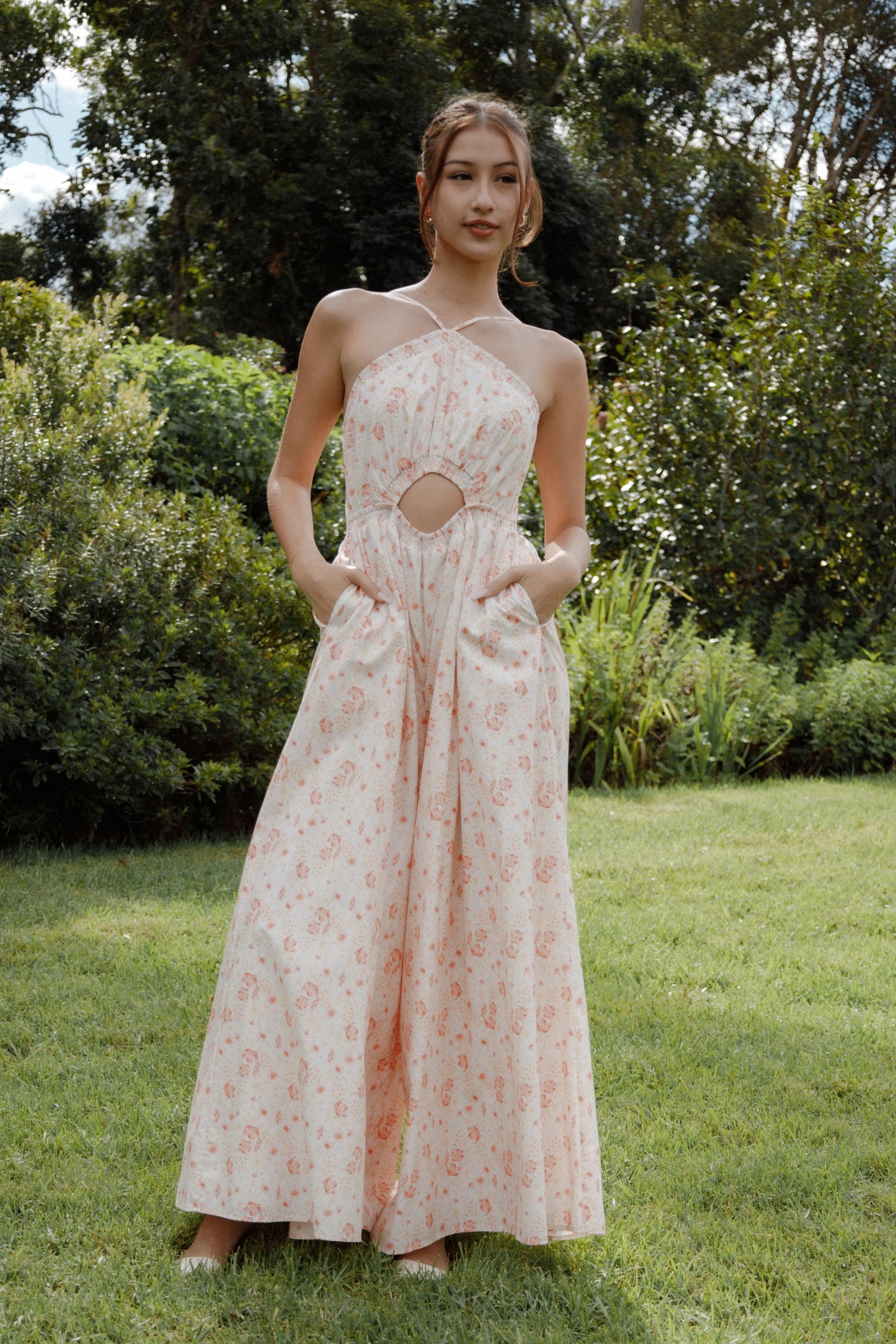 Madeira Jumpsuit - Peach Ditsy Floral