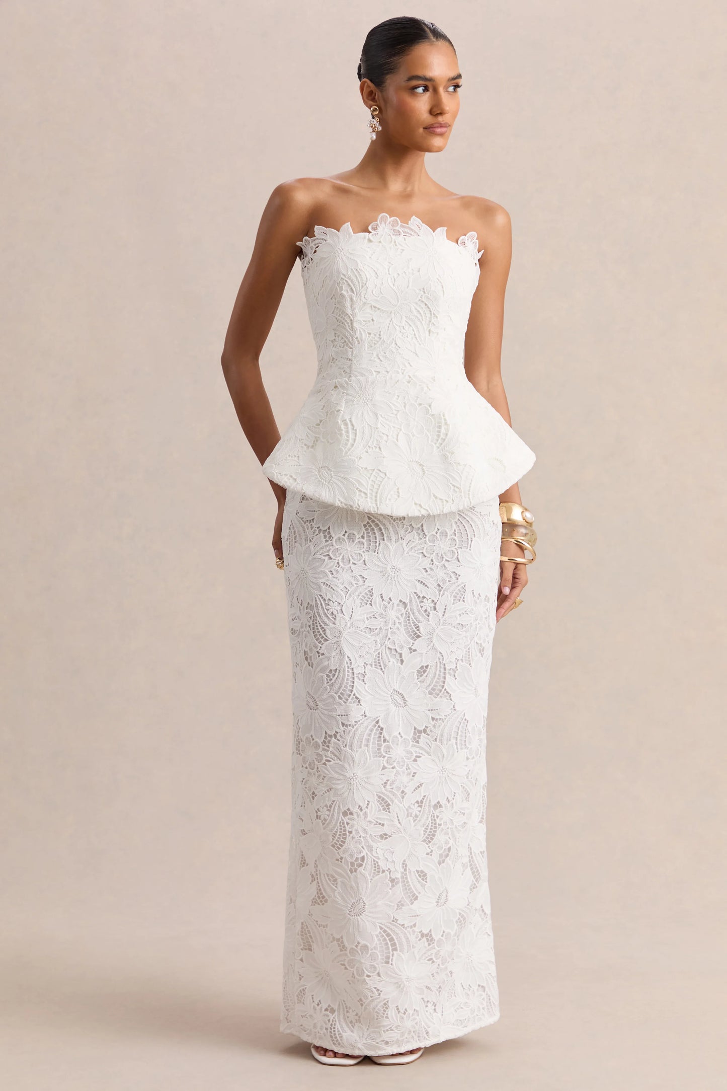 Delvine White Lace Bandeau Corset Maxi Dress