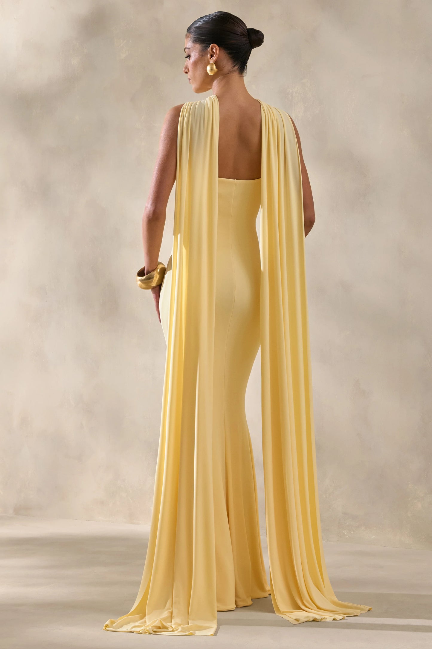 Rhoda Lemon Twist Halter-Neck Cape Maxi Dress