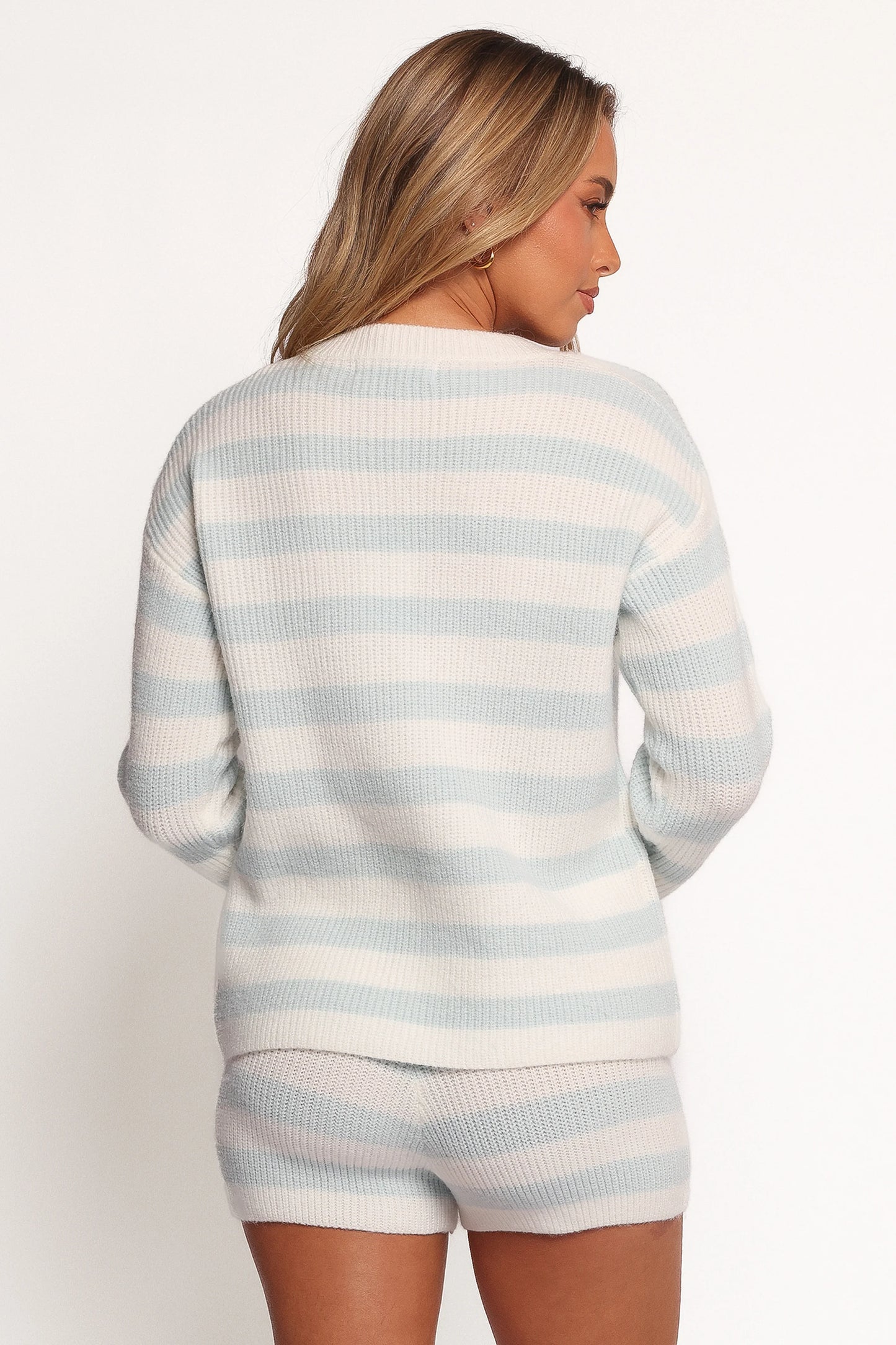 Ciaran Knitted Short Set - Cream Blue