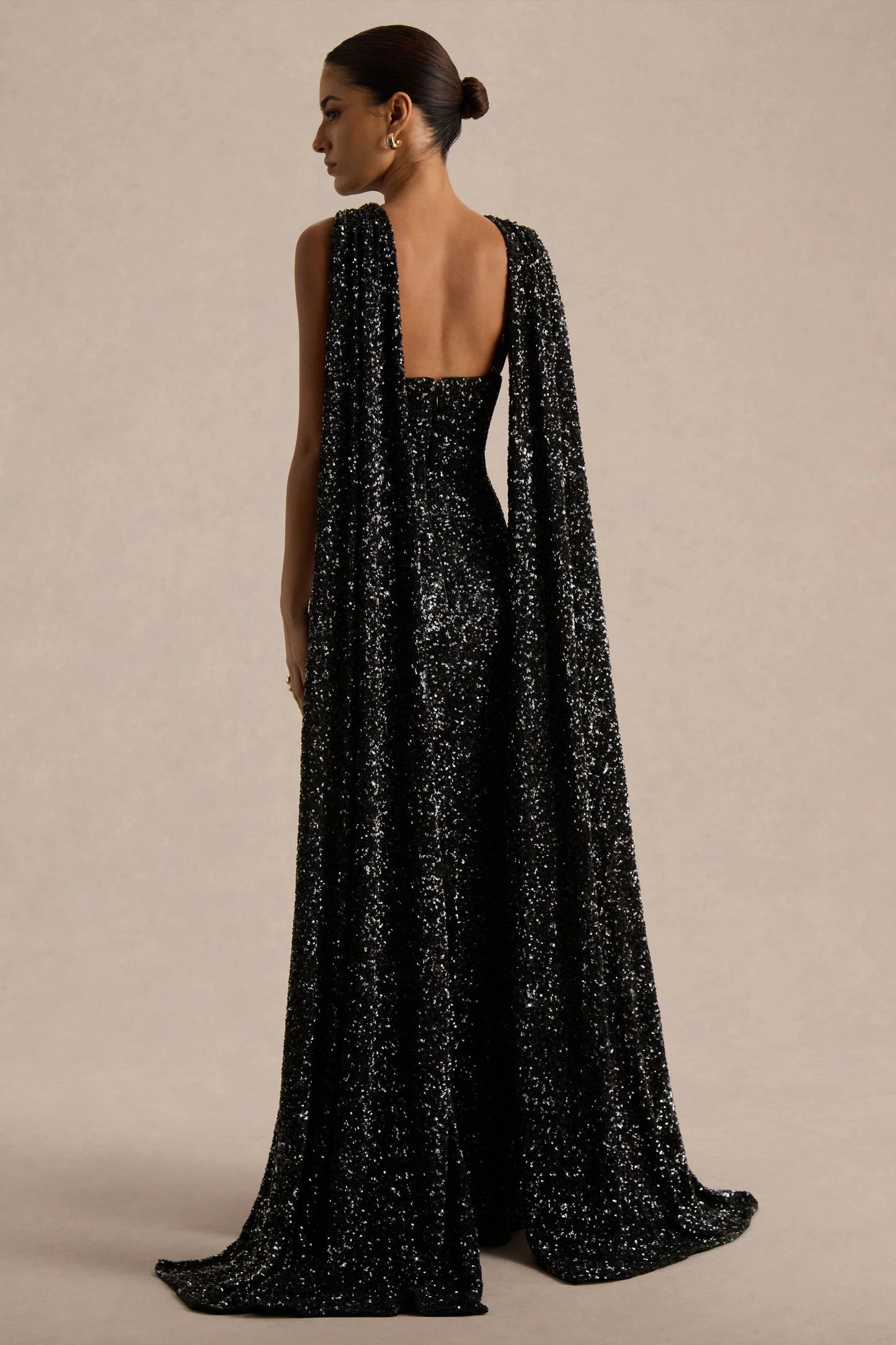 Renelle Black Sequin Halter Neck Maxi Dress