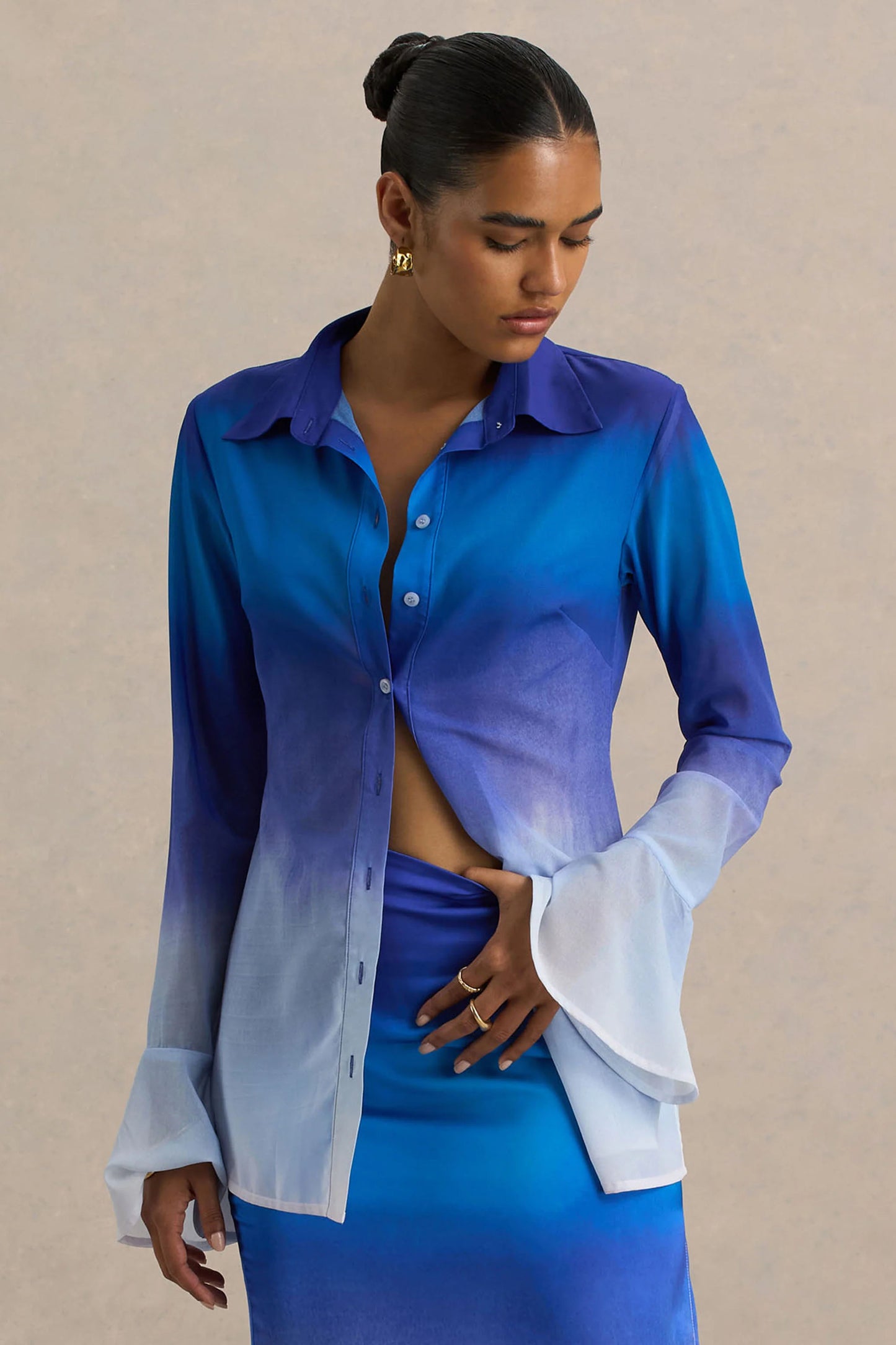 Tahiti Blue Ombre Flared-Sleeve Shirt