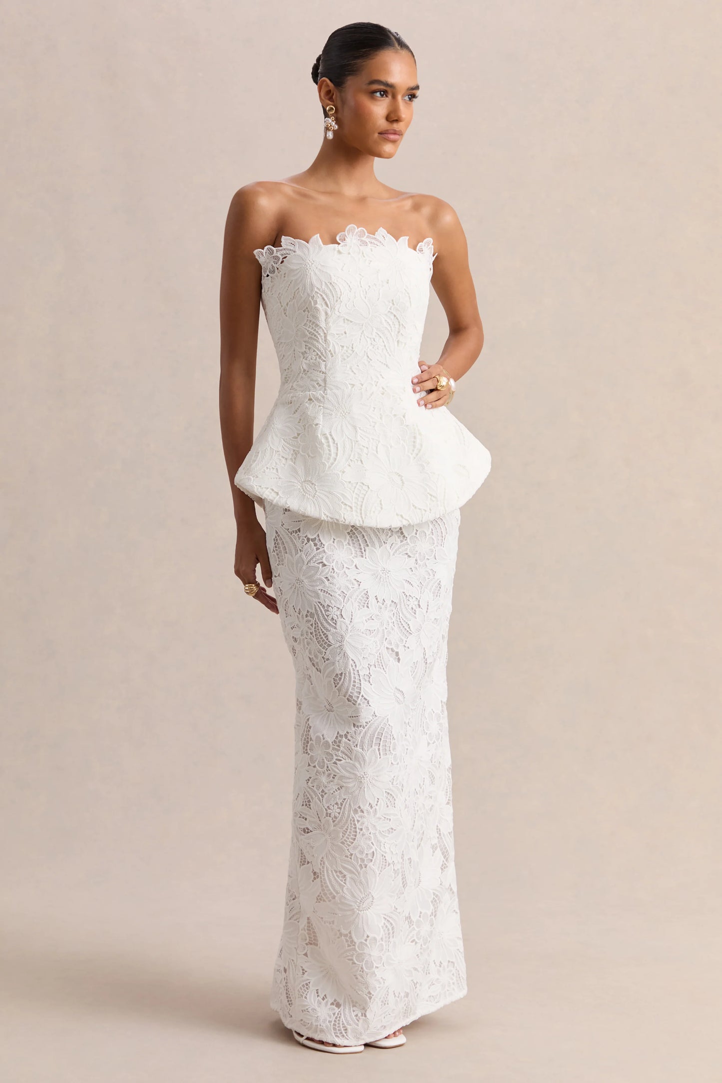 Delvine White Lace Bandeau Corset Maxi Dress