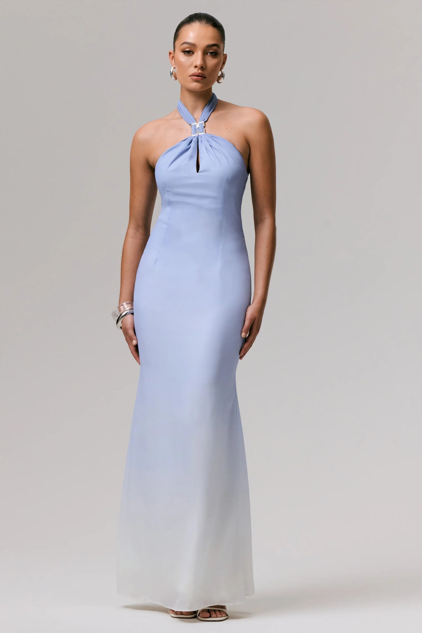 Sharni Blue Ombre Chiffon Halter-Neck Maxi Dress