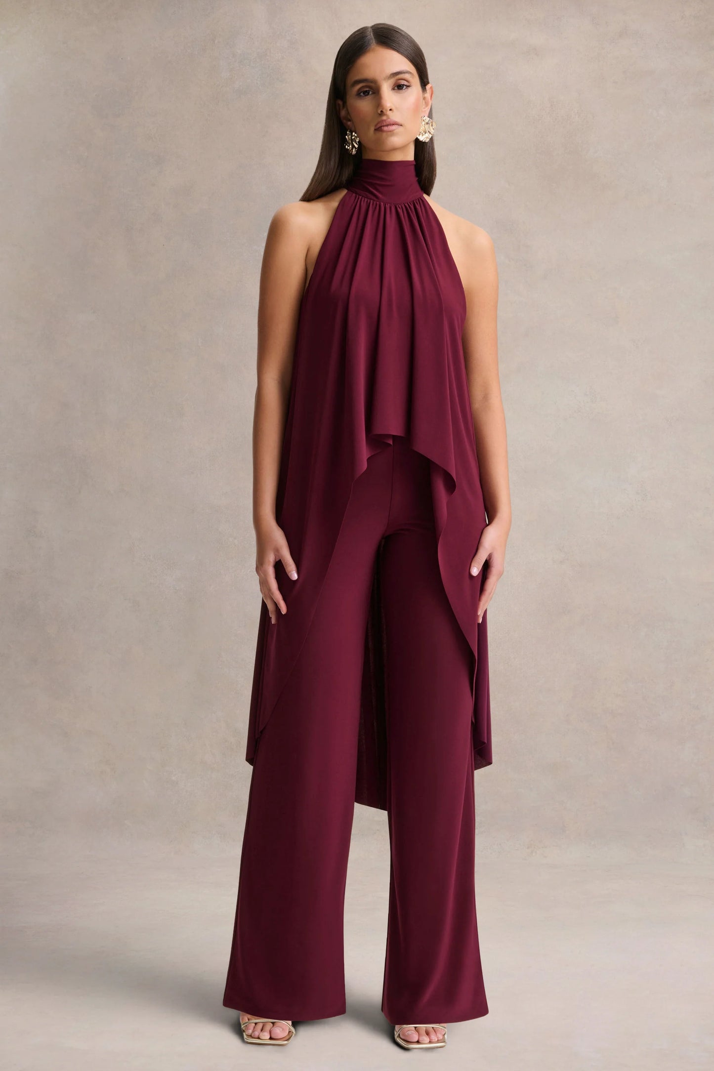 Jadzia Burgundy Halter-Neck Jumpsuit