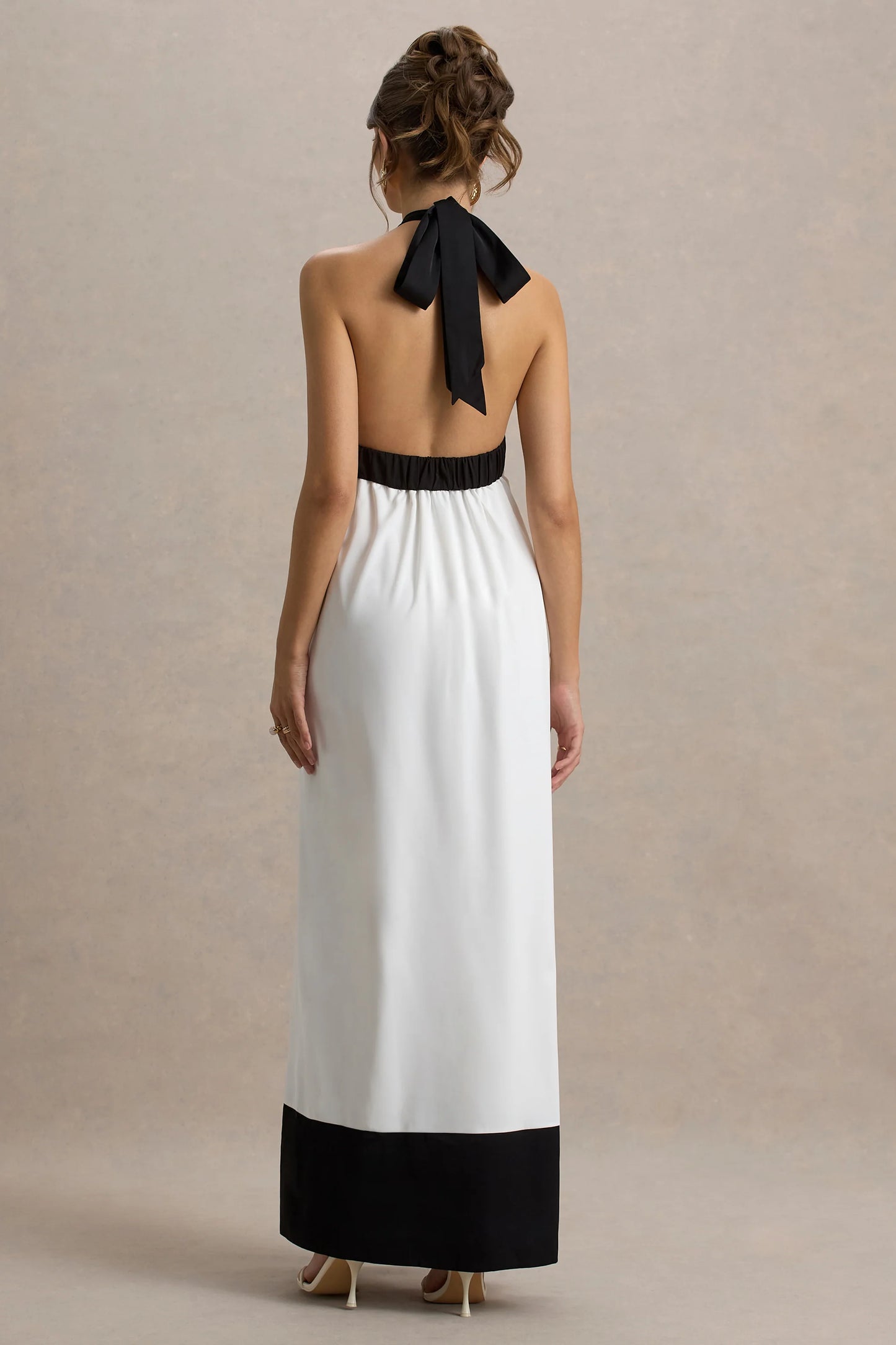 Clarabella White & Black Halter-Neck Maxi Dress