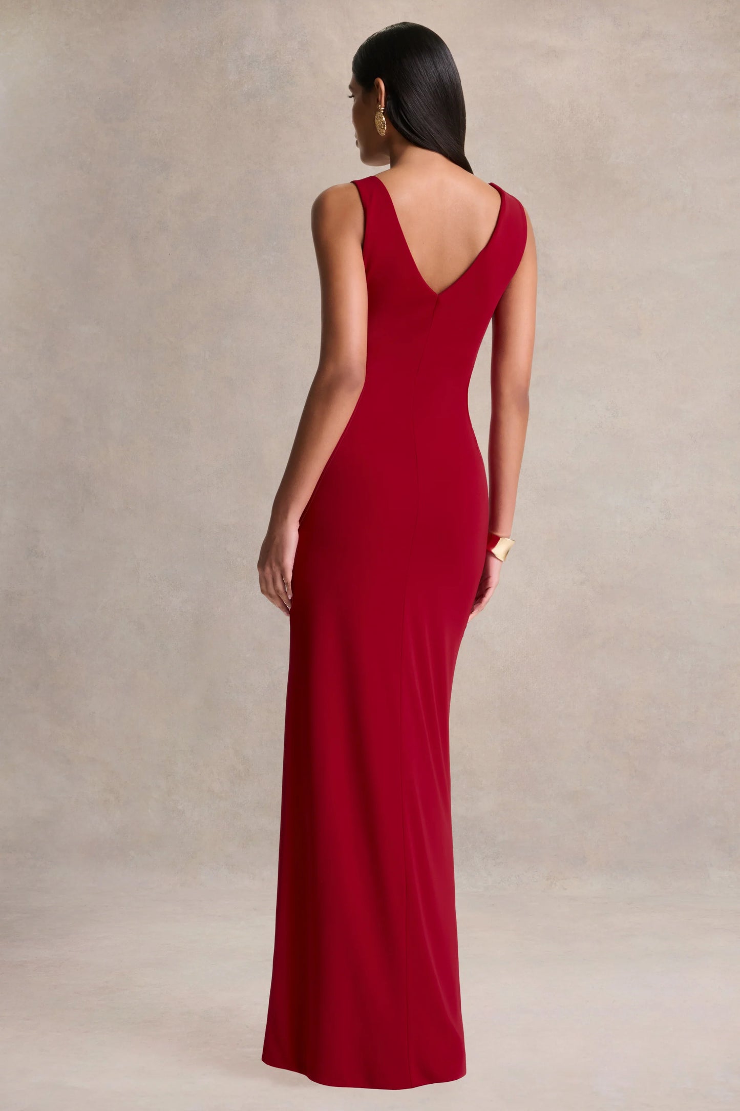 Vesperelle Red Scoop-Neck Maxi Dress With Gathered-Detailing