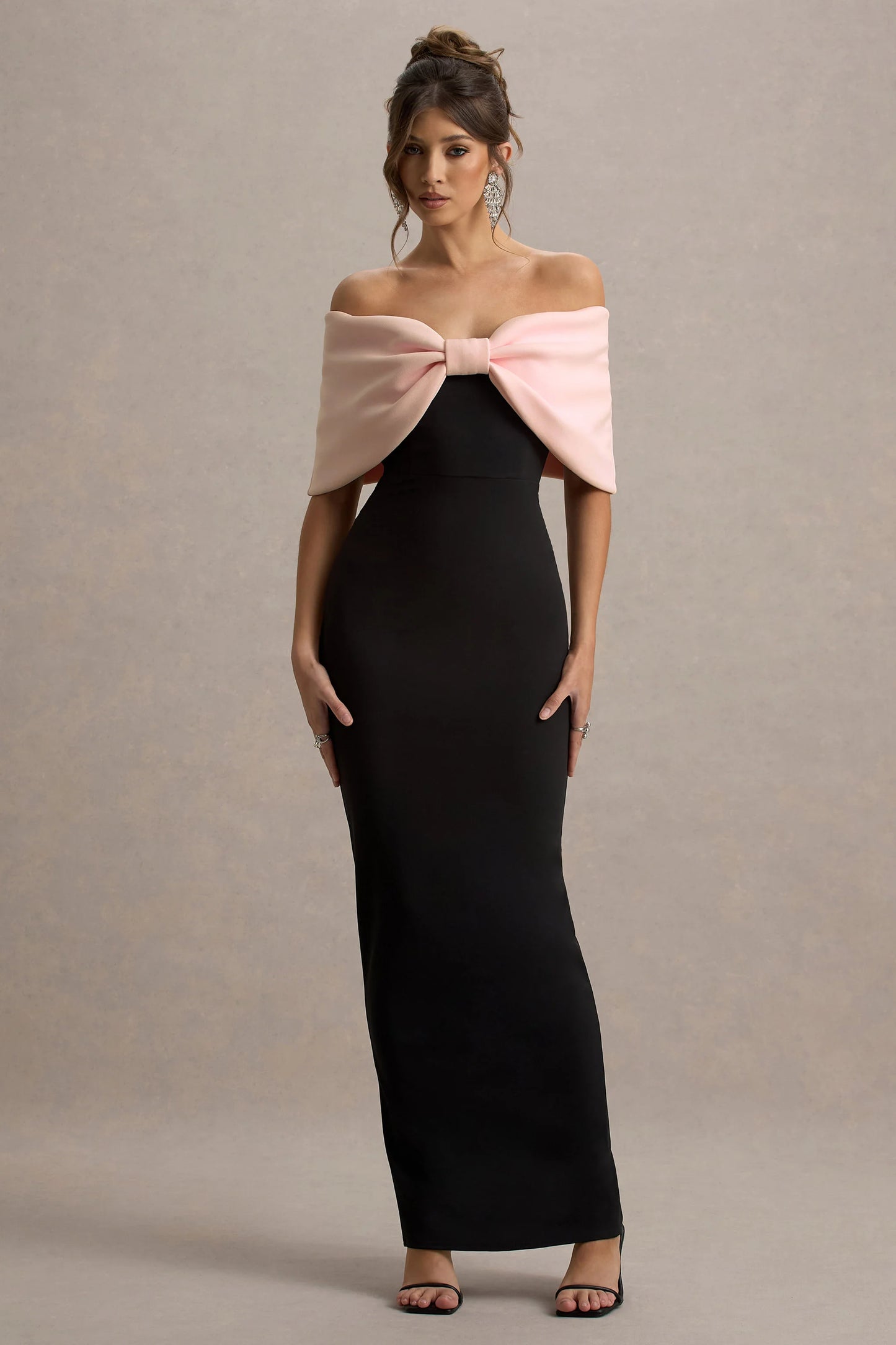 Cornelia Pink & Black Strapless Maxi Dress With Oversized Bow