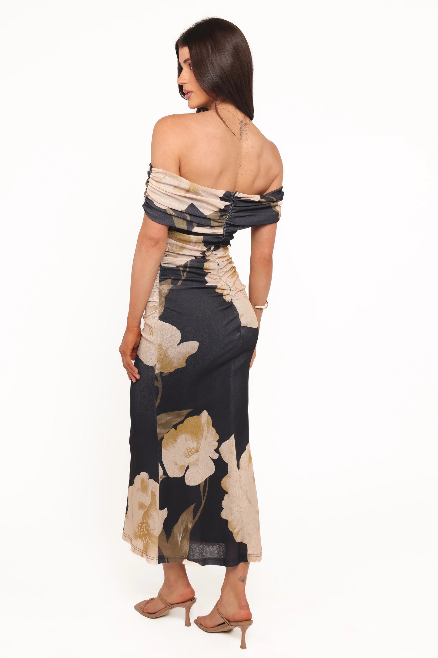 Koda Off Shoulder Midi Dress - Black Floral