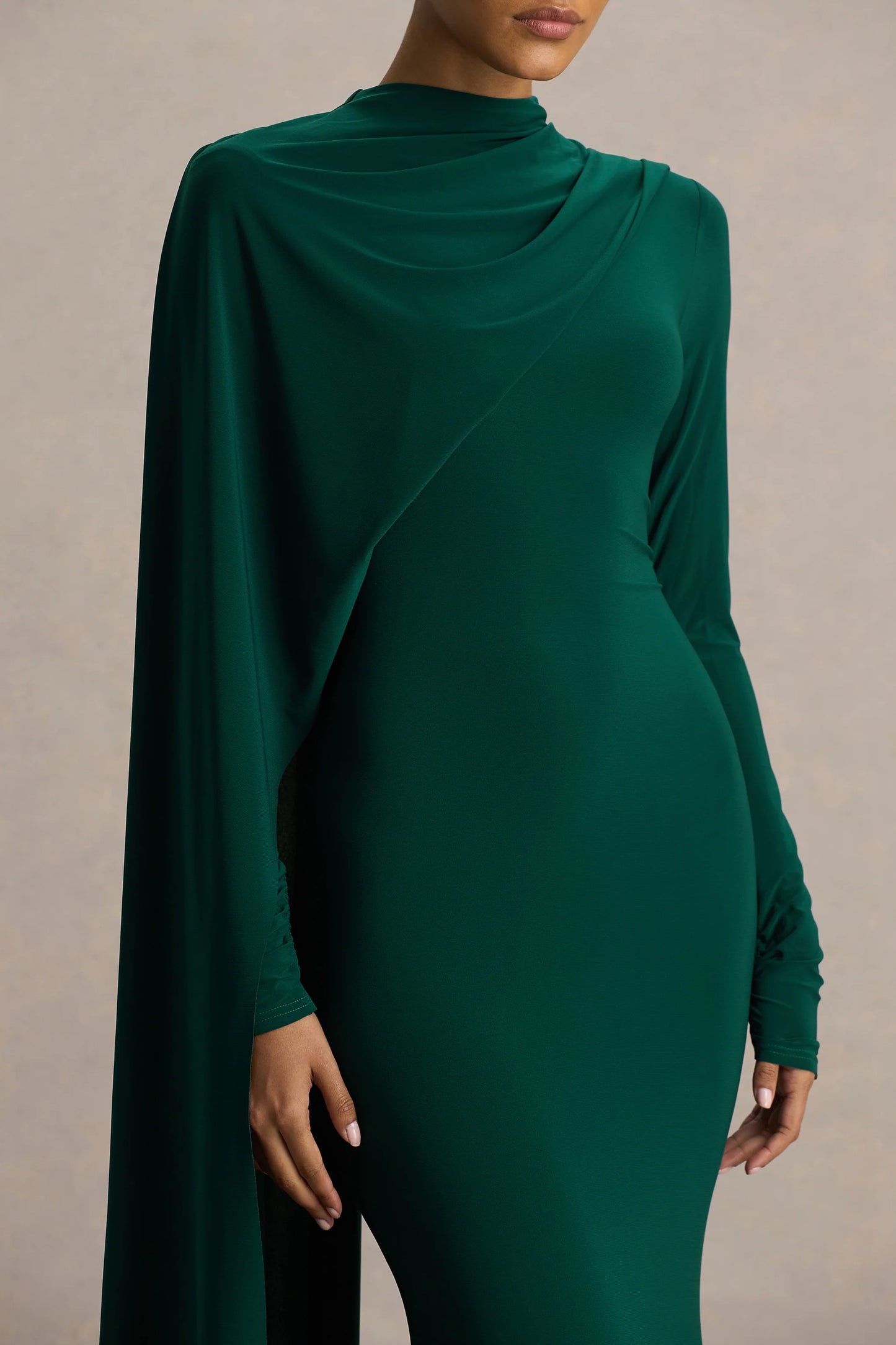 Always Bottle Green High-Neck Maxi Dress With Cape Sleeve Detail