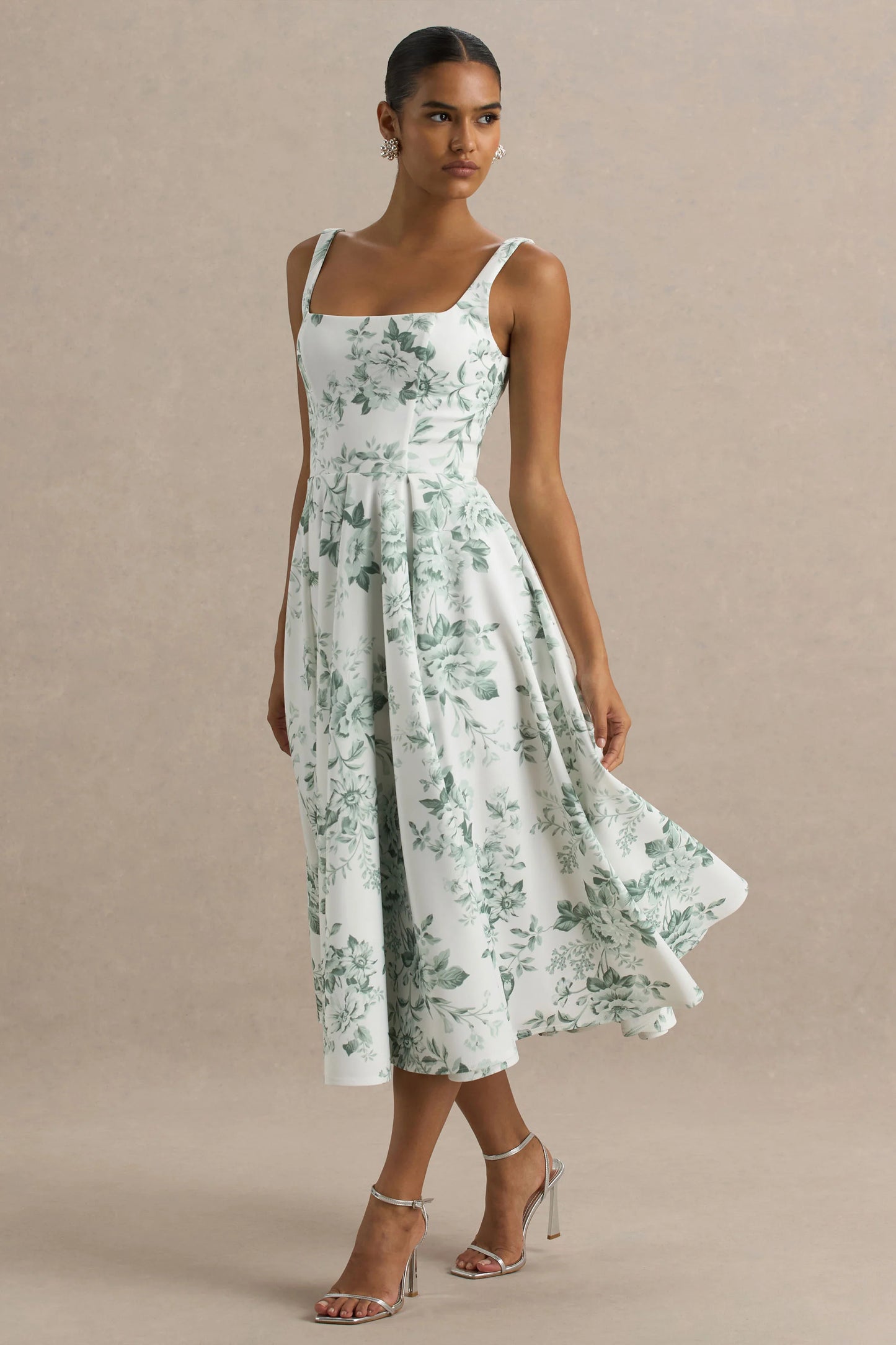 Lissa Green Porcelain Print Square-Neck Midi Dress