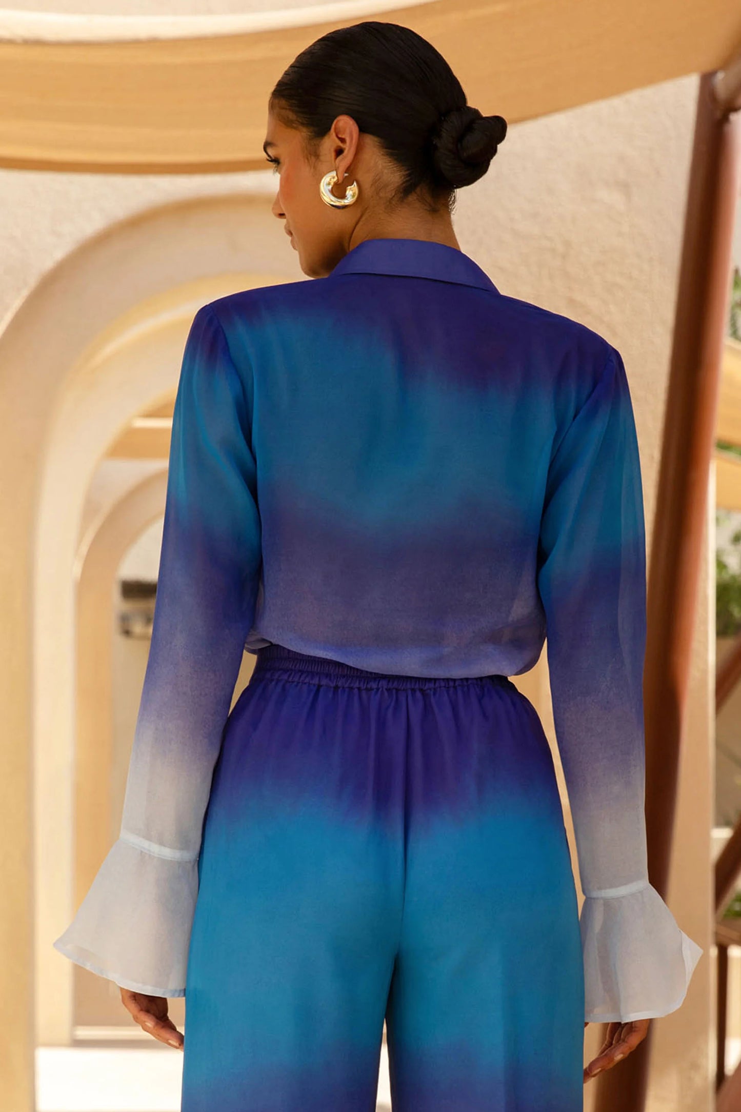 Tahiti Blue Ombre Flared-Sleeve Shirt
