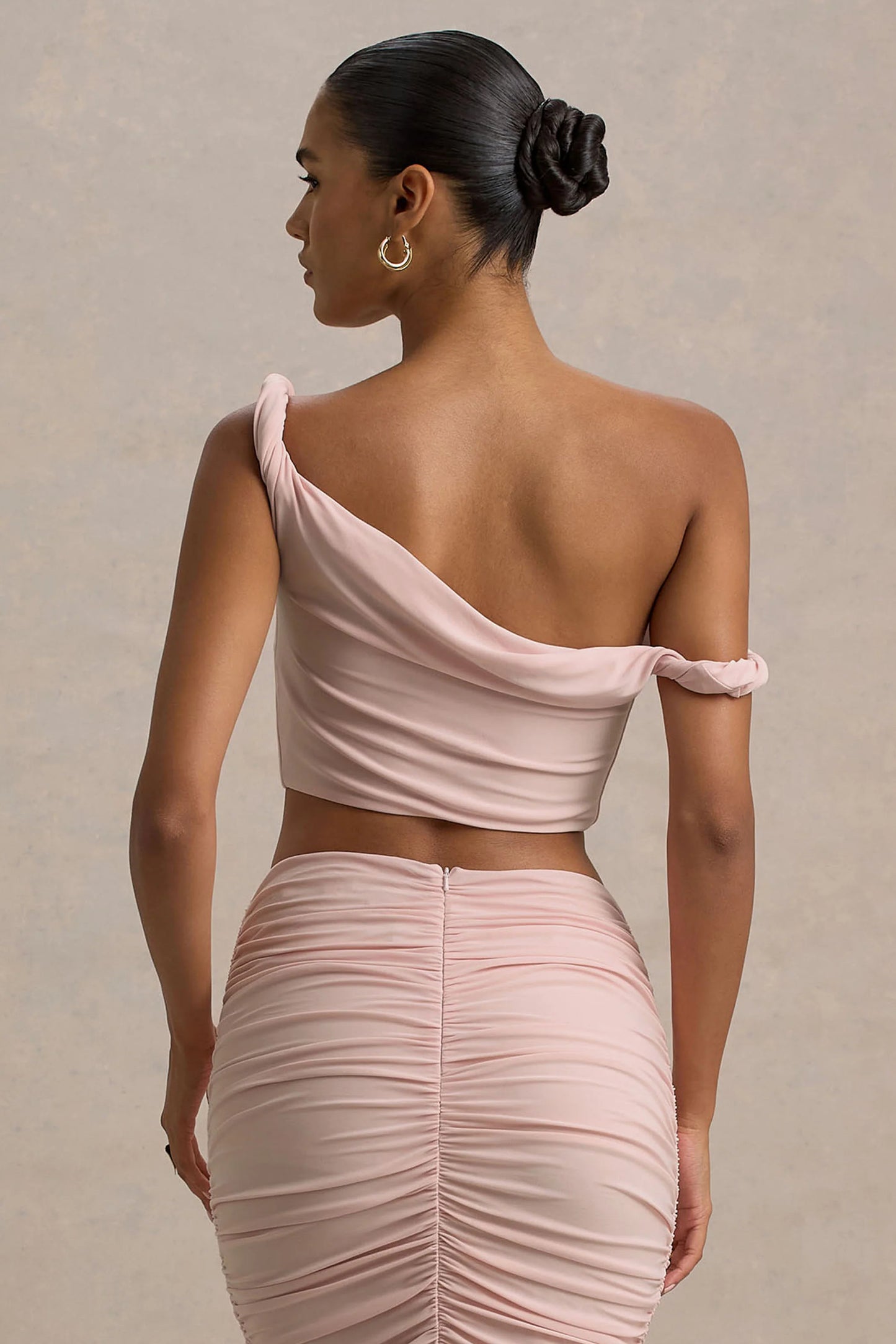 Ariel Light Pink Twisted Asymmetric Crop Top