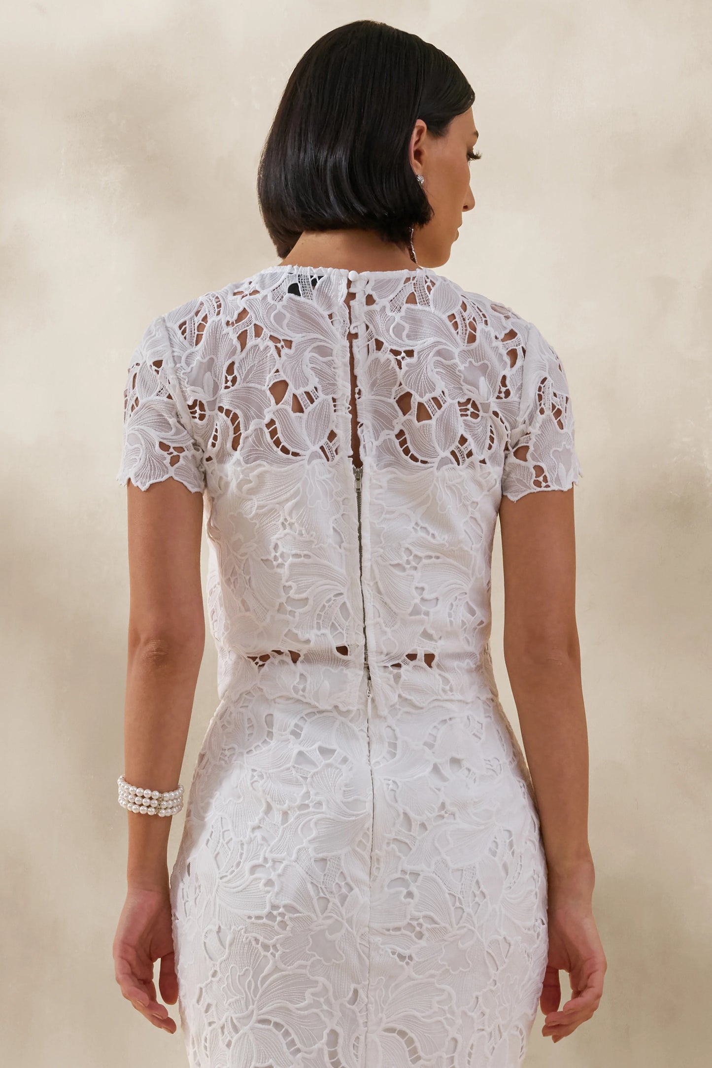 Ina White Lace Crew-Neck Crop-Top