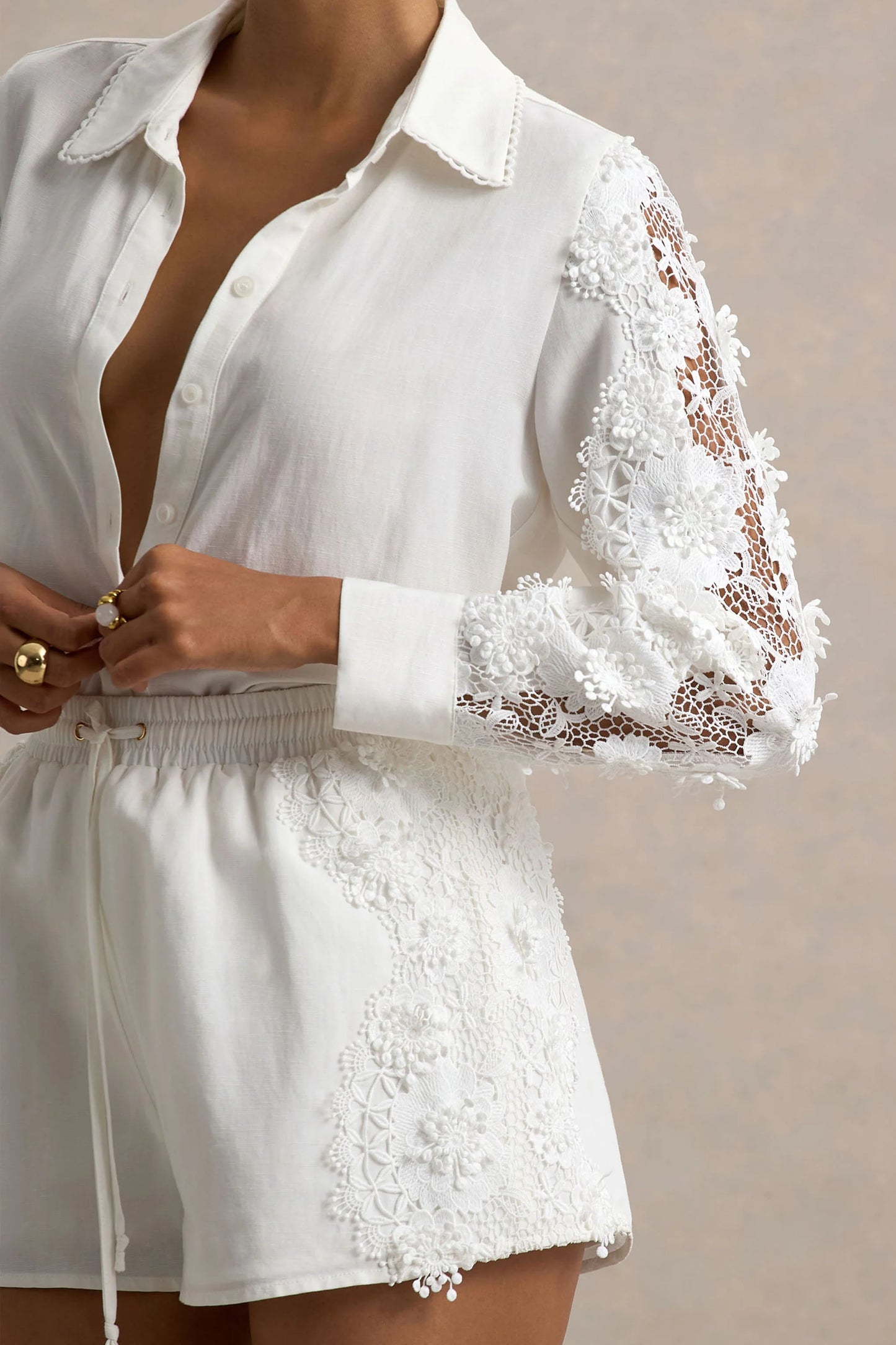 Coconut Ecru Button-Up Shirt With Lace Detail