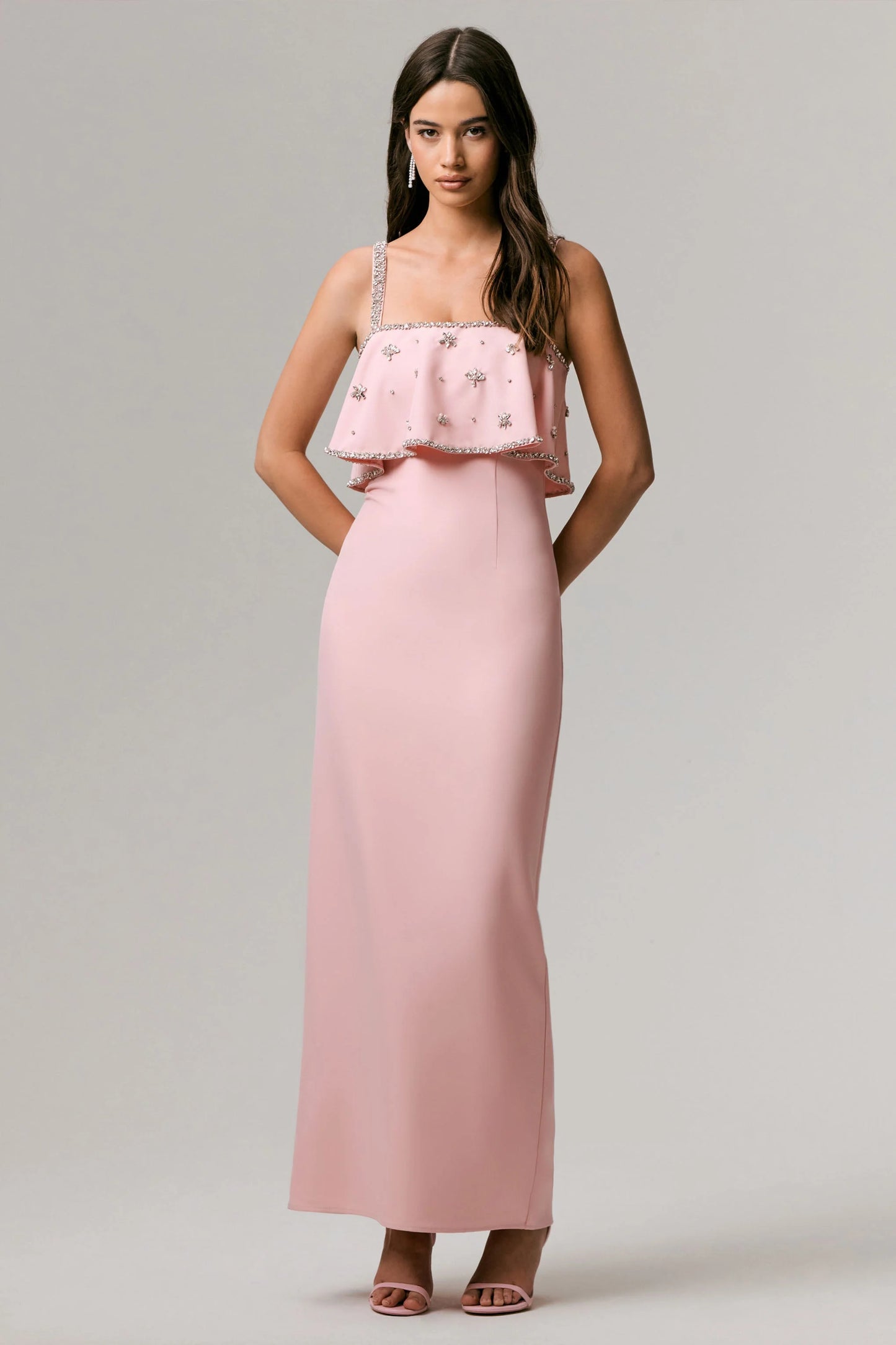 Scarlet Pale Pink Square-Neck Embellished Maxi Dress