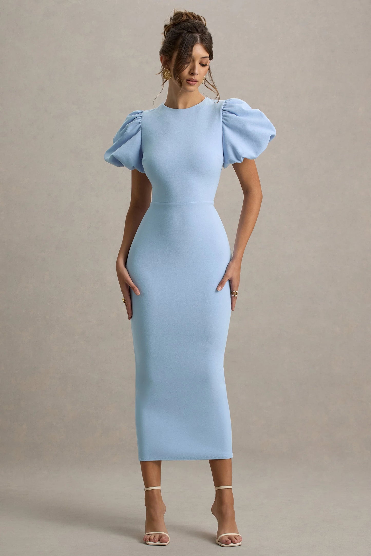 Dakota Powder Blue Puff-Sleeve Midi Dress