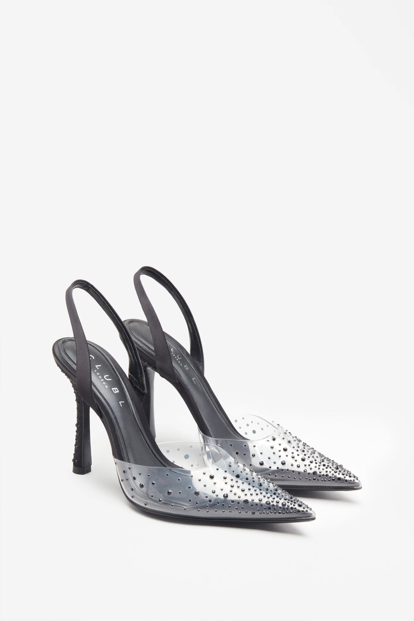 Covergirl Black Diamante Sling Back Pointed Heels