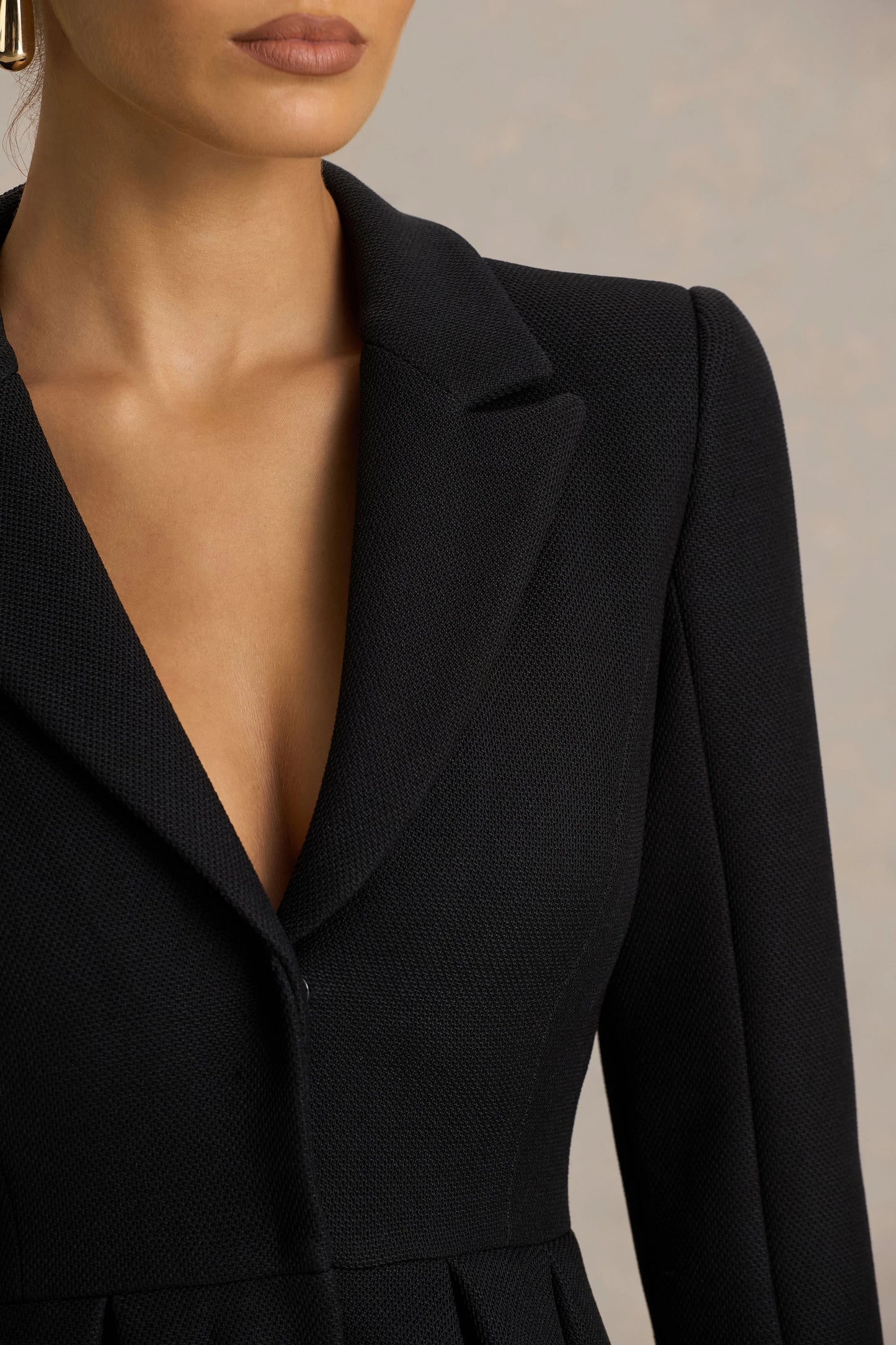 Kat Black Plunge-Neck Tailored Mini Dress