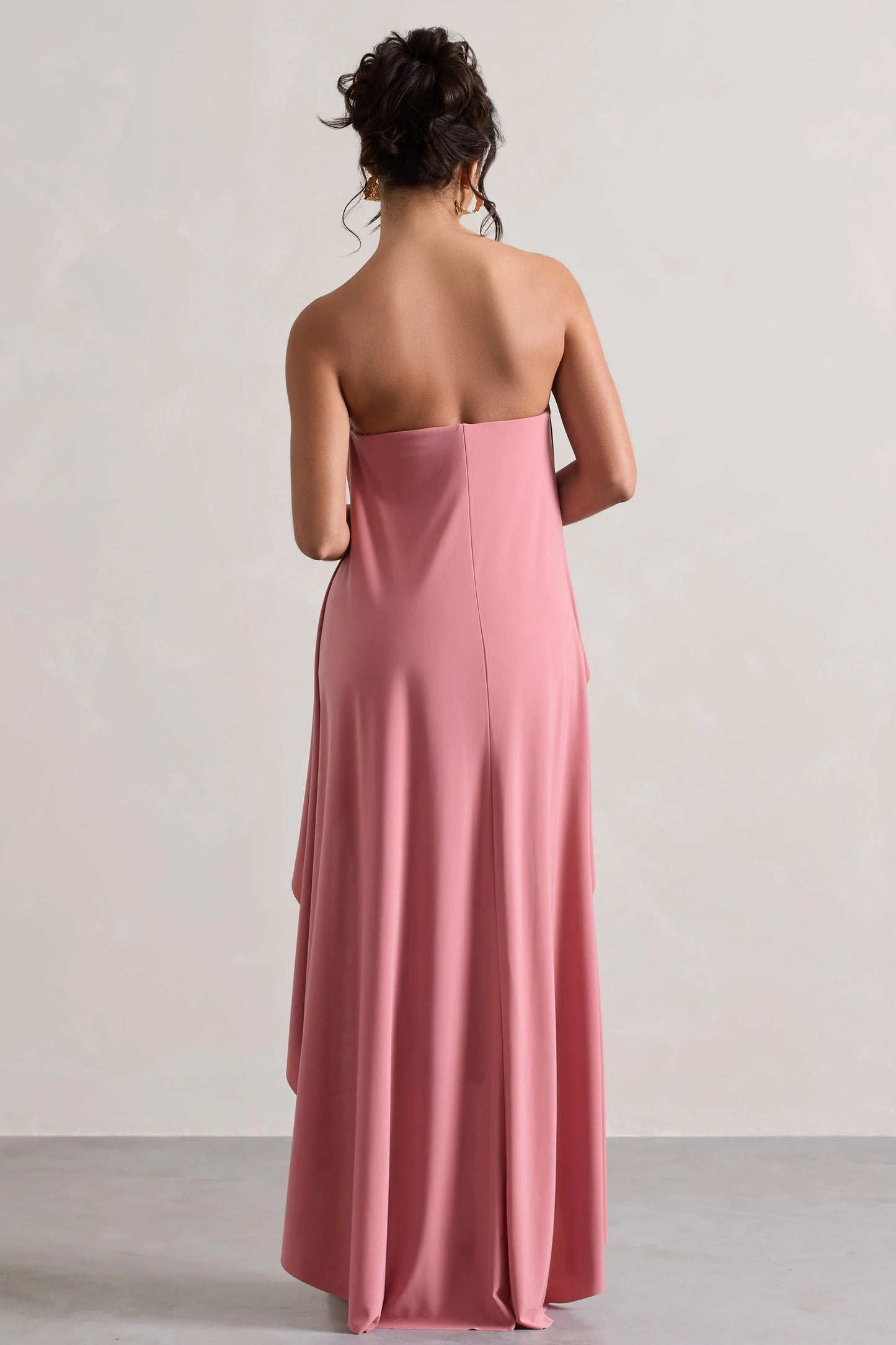 Upon A Time Blush Ruched Bandeau Midi Dress With Cape