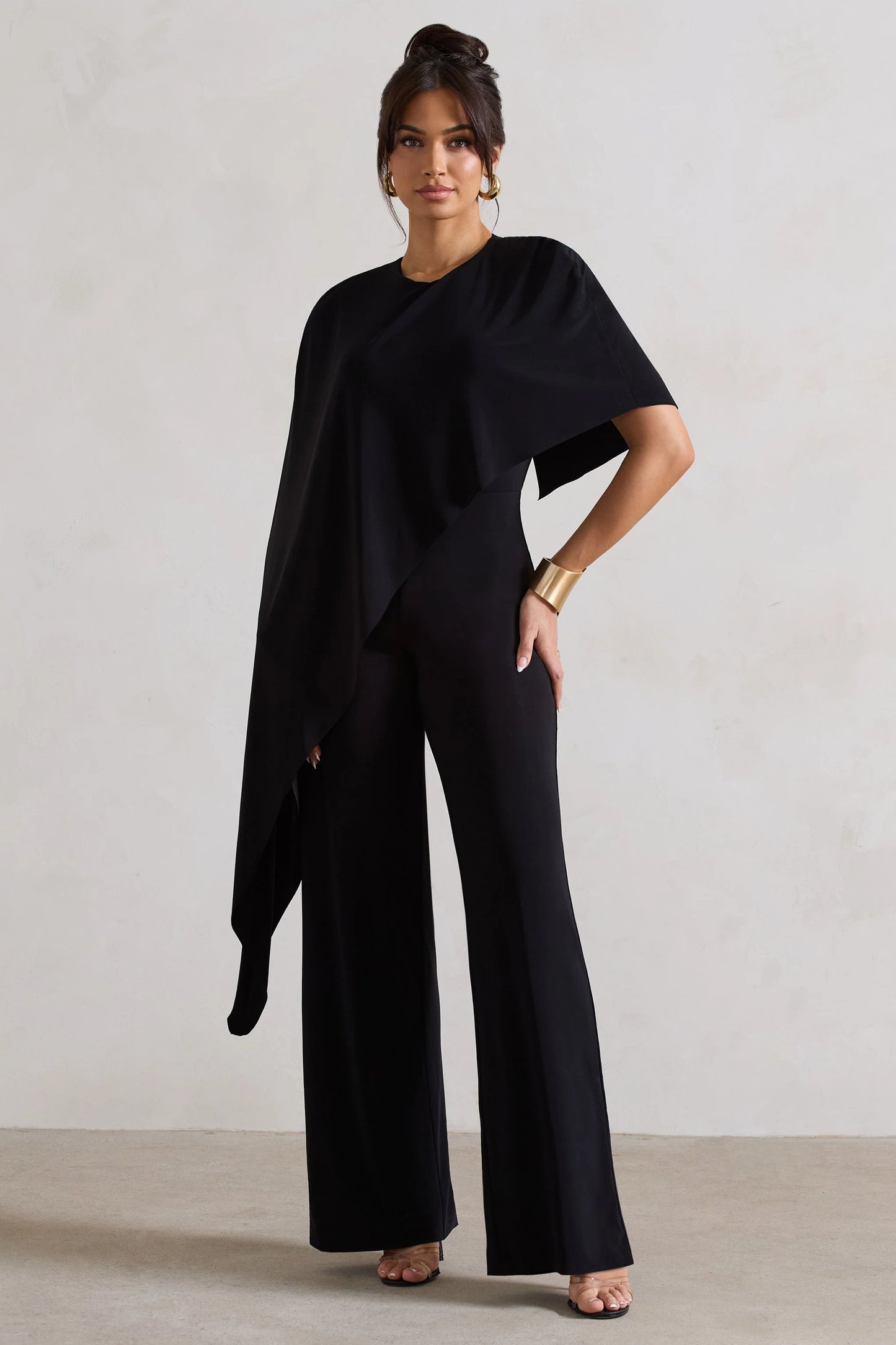 Reserve Black Wide-Leg Jumpsuit With Asymmetric Cape