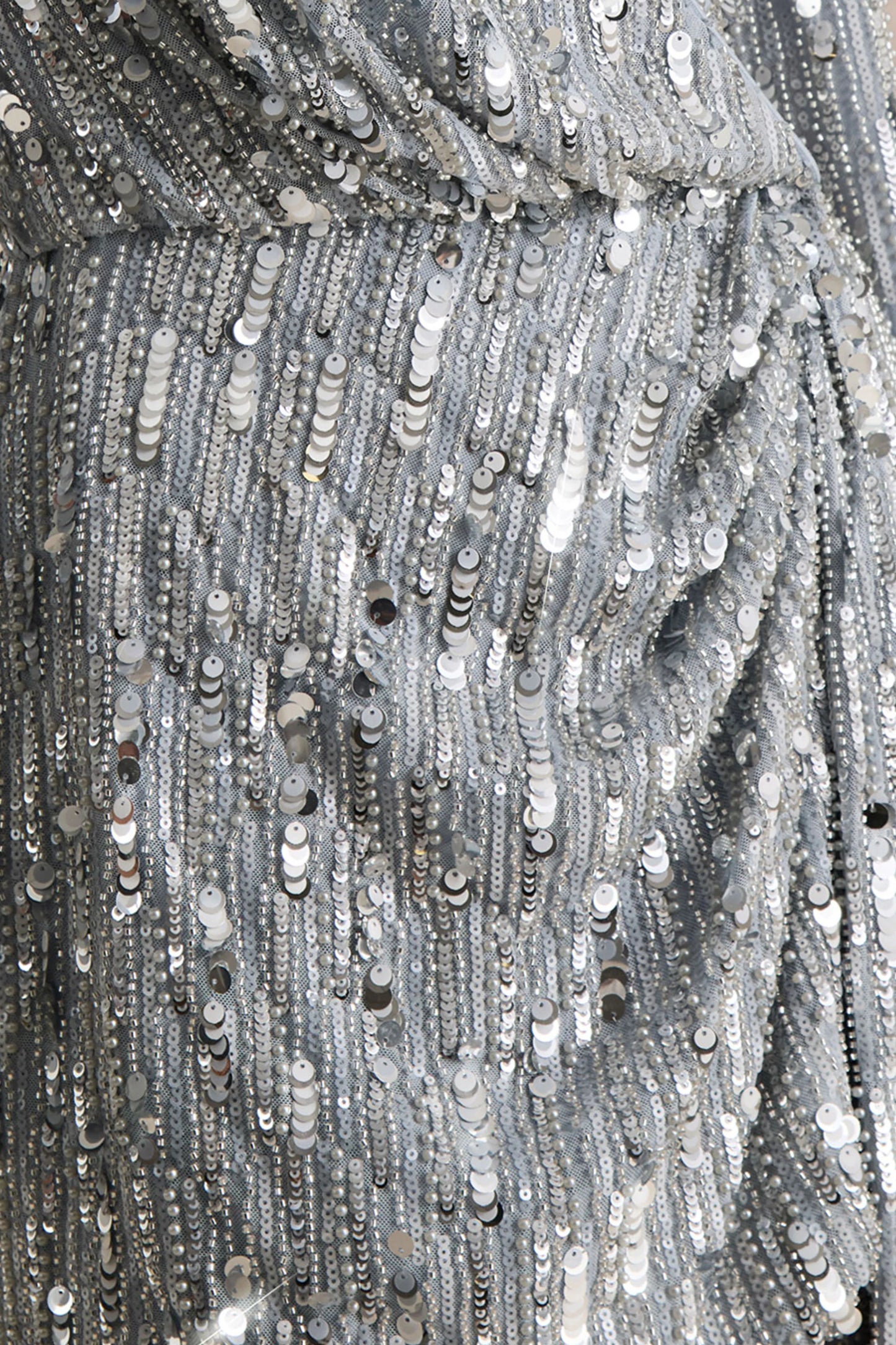 Carmina Silver Sequin Plunge-Neck Wrap Mini Dress With Sash Detail