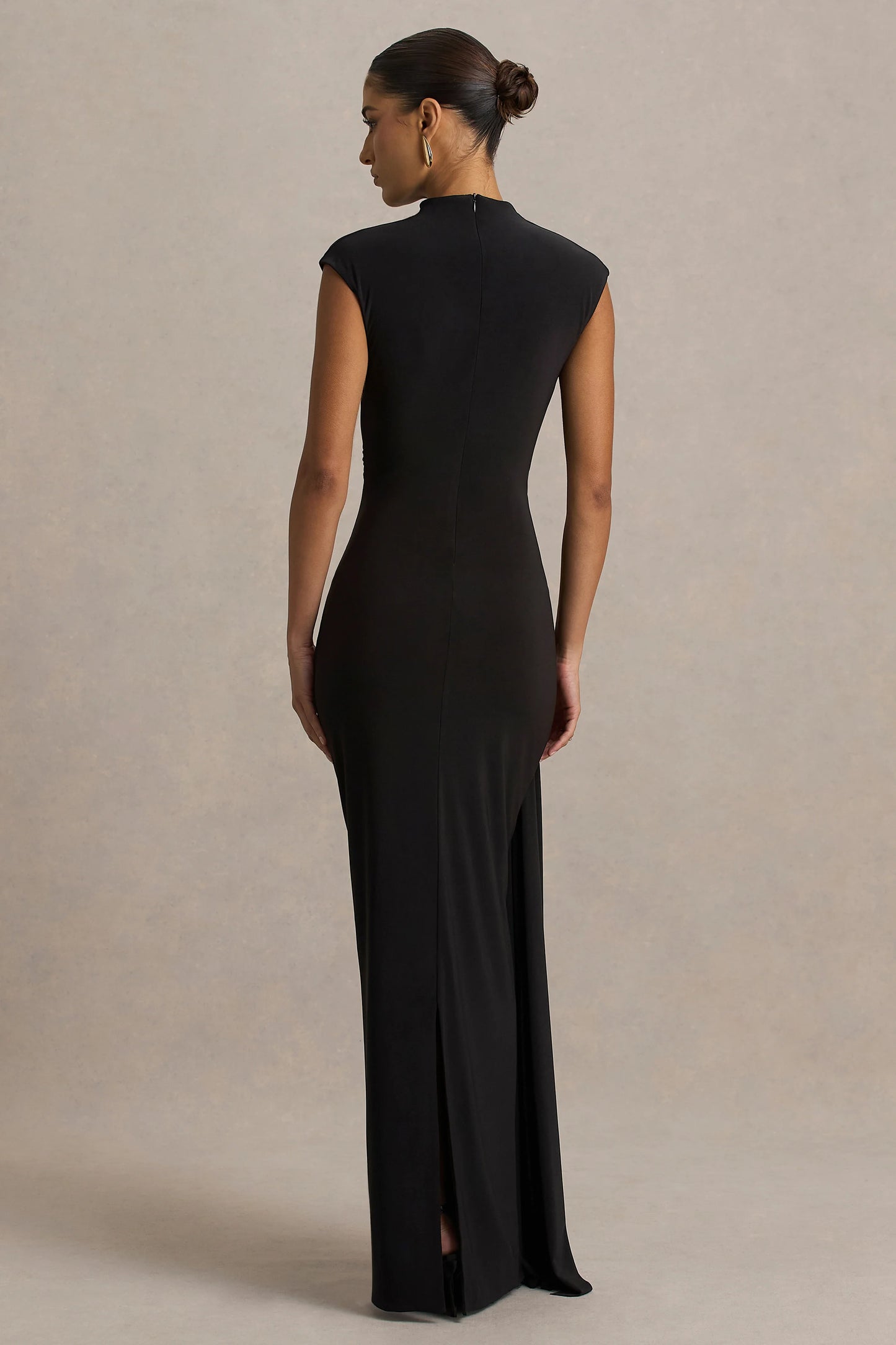 Solene Black High-Neck Maxi Dress With Wrap And Drape Detail