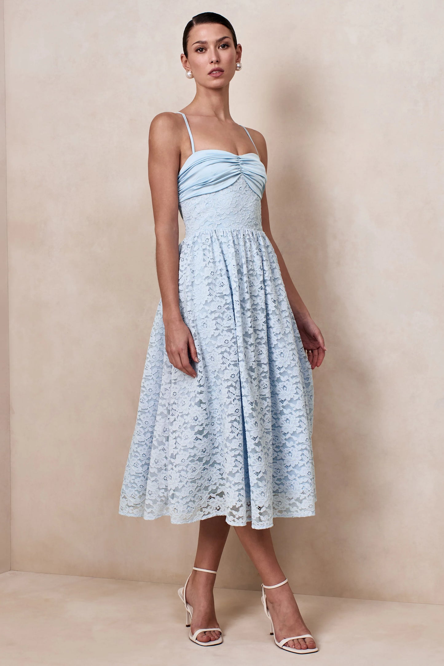 Gloriana Powder Blue Lace Sweetheart-Neck Midi Dress