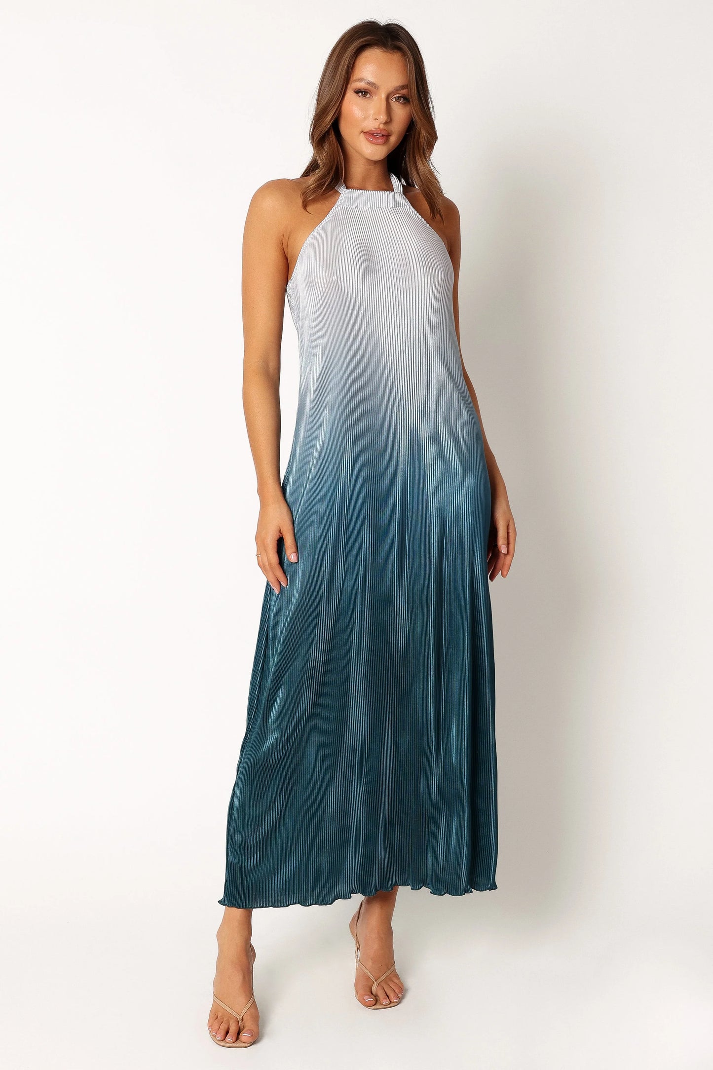 Melody Plisse Halter Maxi Dress - Navy Gradient