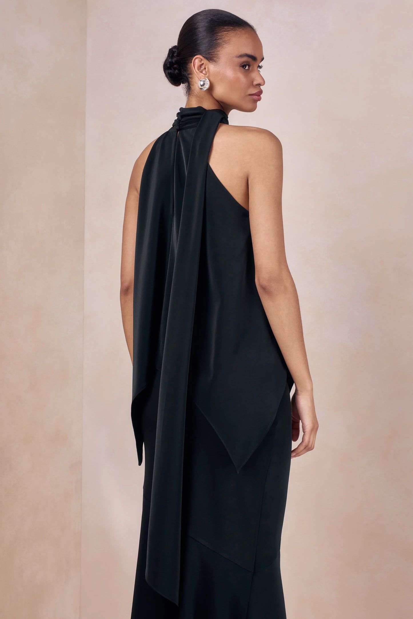Sancelle Black Matte Satin Halter-Neck Top