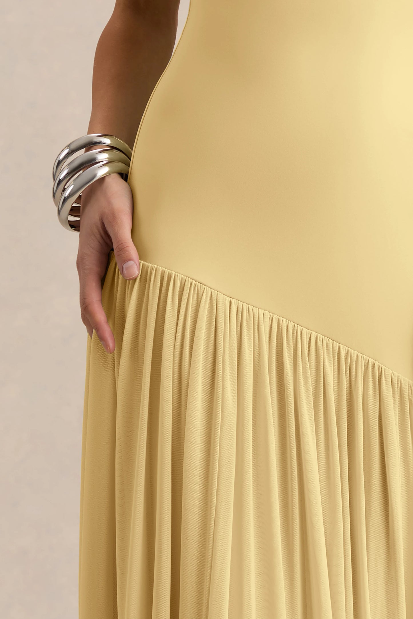 Bambi Lemon Bandeau-Neck Maxi Dress With Scarf-Detail