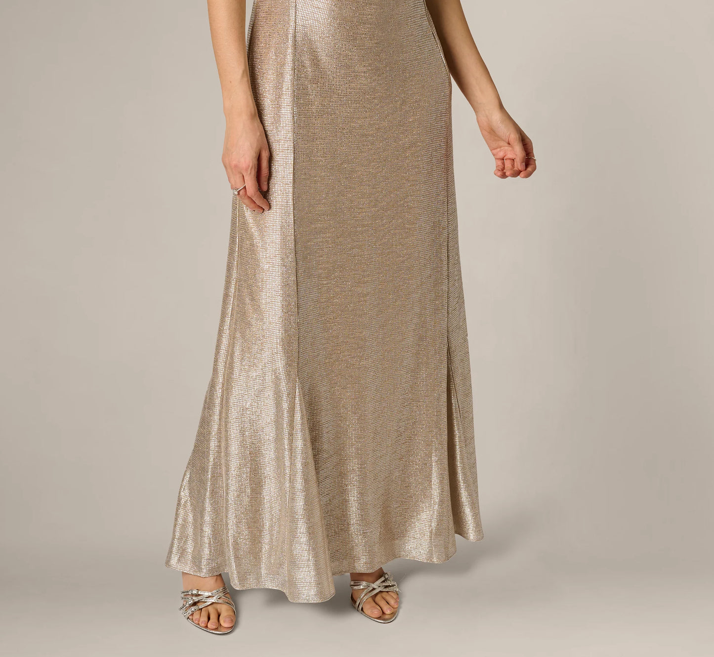 Metallic Flutter Knit Gown In Alabaster