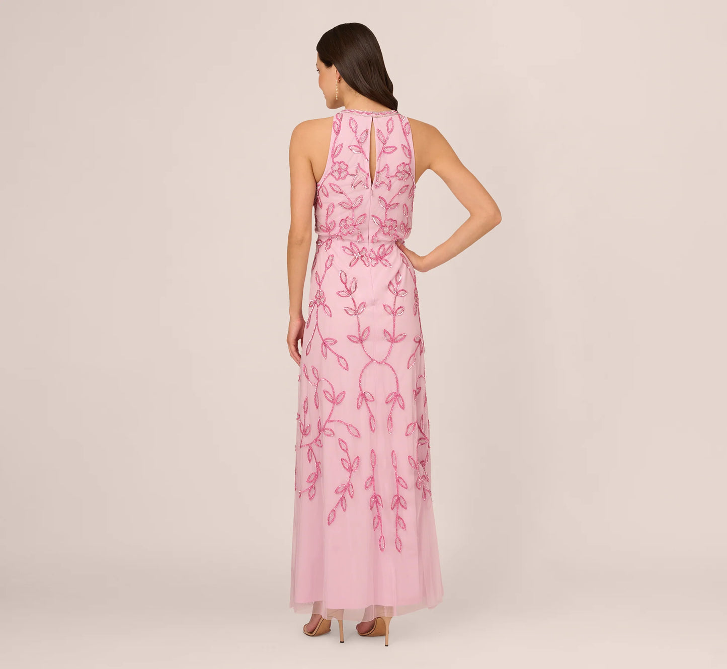 Sleeveless Blouson Mermaid Gown With Jasmine Beading In Pink Lace