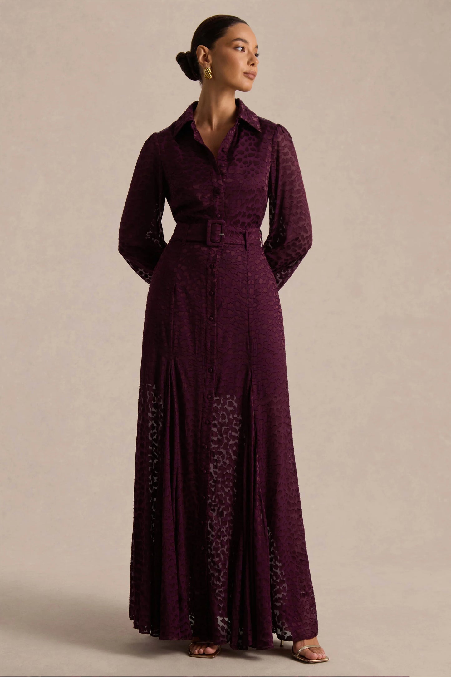Kirsty Purple Long Sleeve Shirt Dress With Full Skirt
