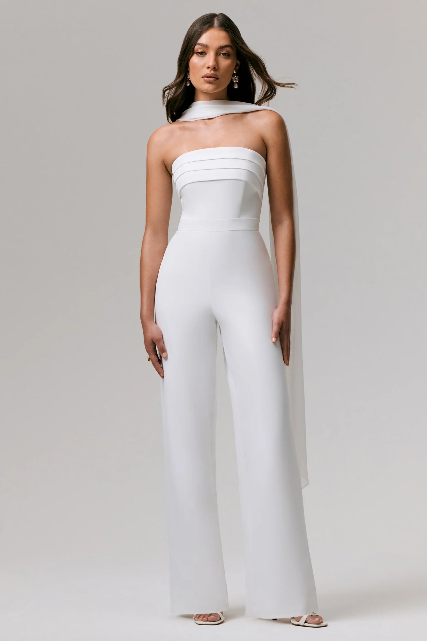 Enchanted White High-Neck Jumpsuit With Scarf