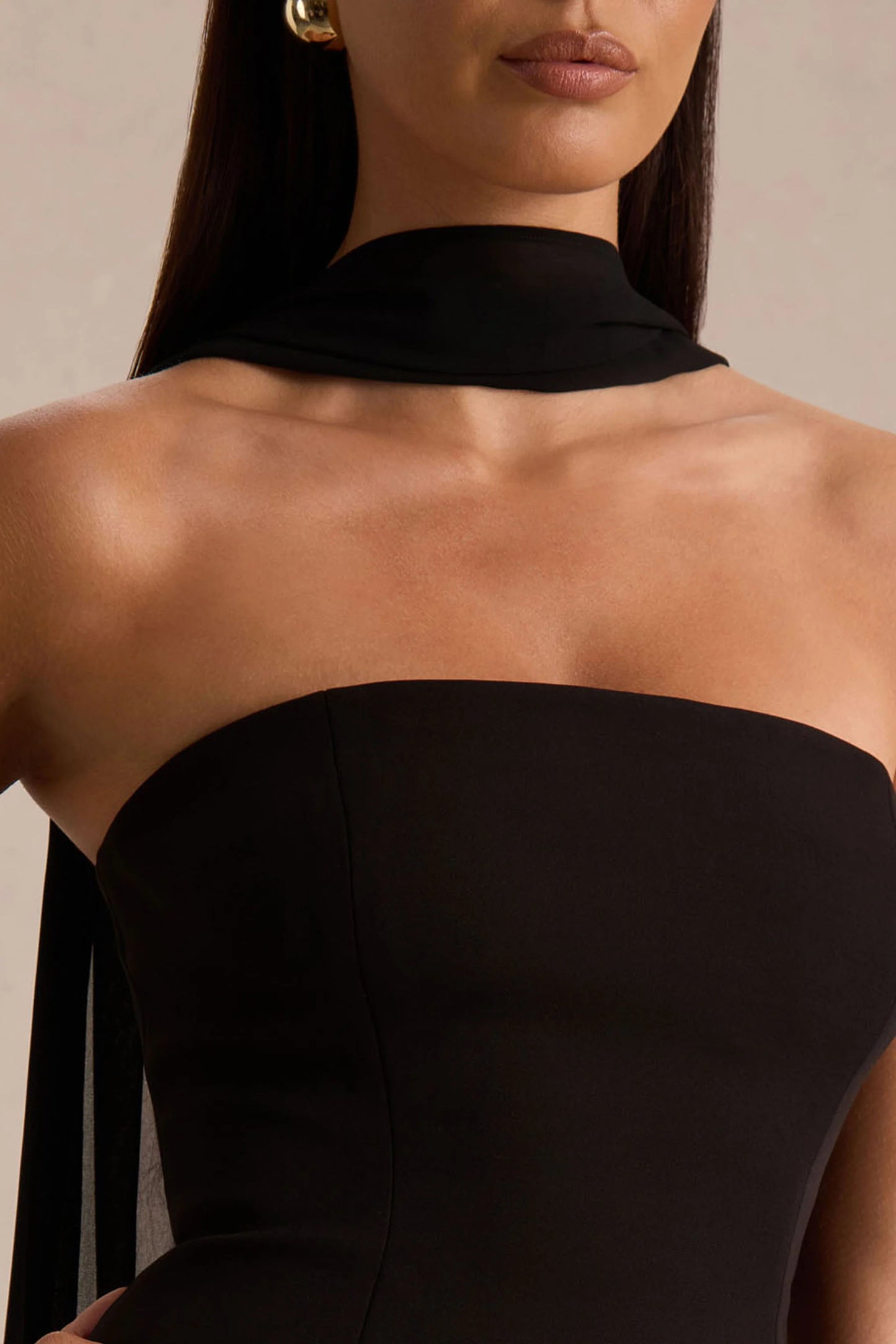 Noor Black Bandeau-Neck Mini Dress With Scarf Detail