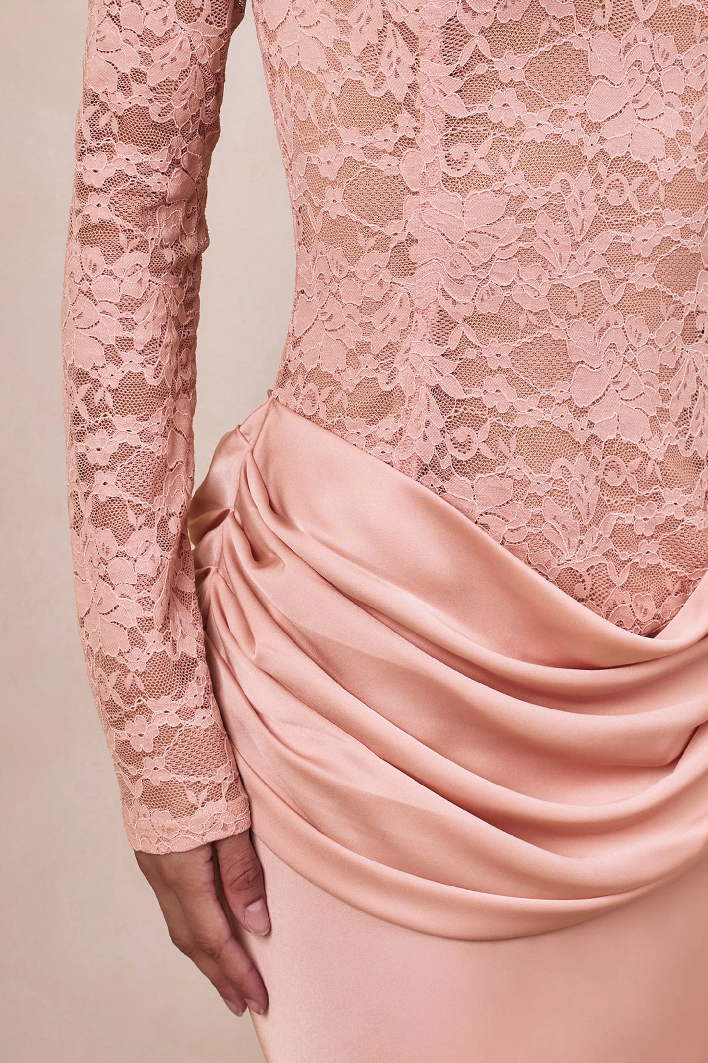 Rinna Pink Lace And Satin Bardot-Neck Maxi Dress