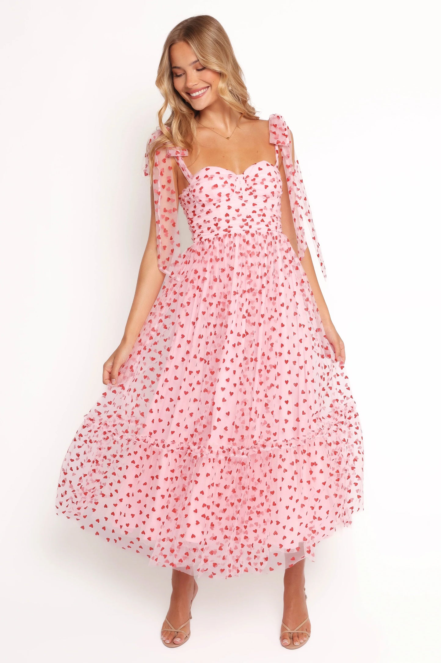 Floret Midi Dress - Red Hearts