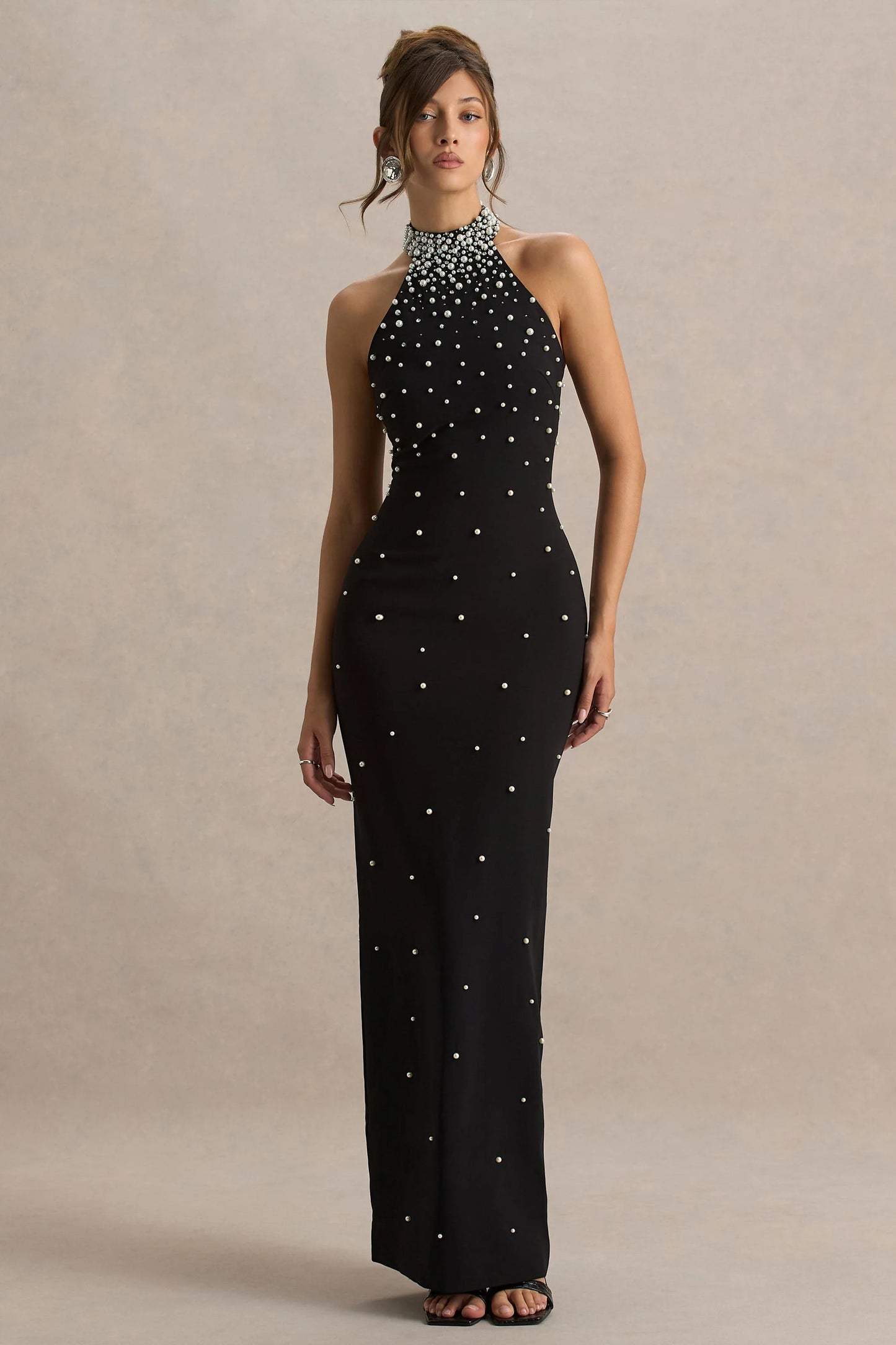 Dani Black Hand-Embellished Halter-Neck Maxi Dress