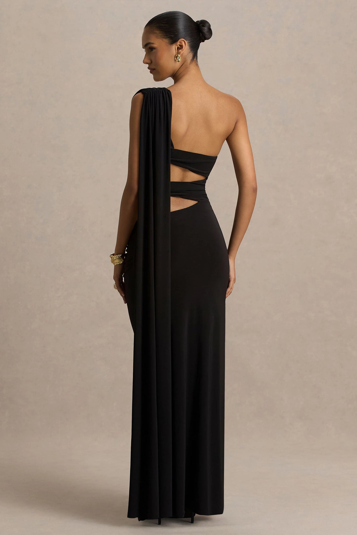 Nebula Black Bandeau Maxi Dress With Body Cut-Out Details