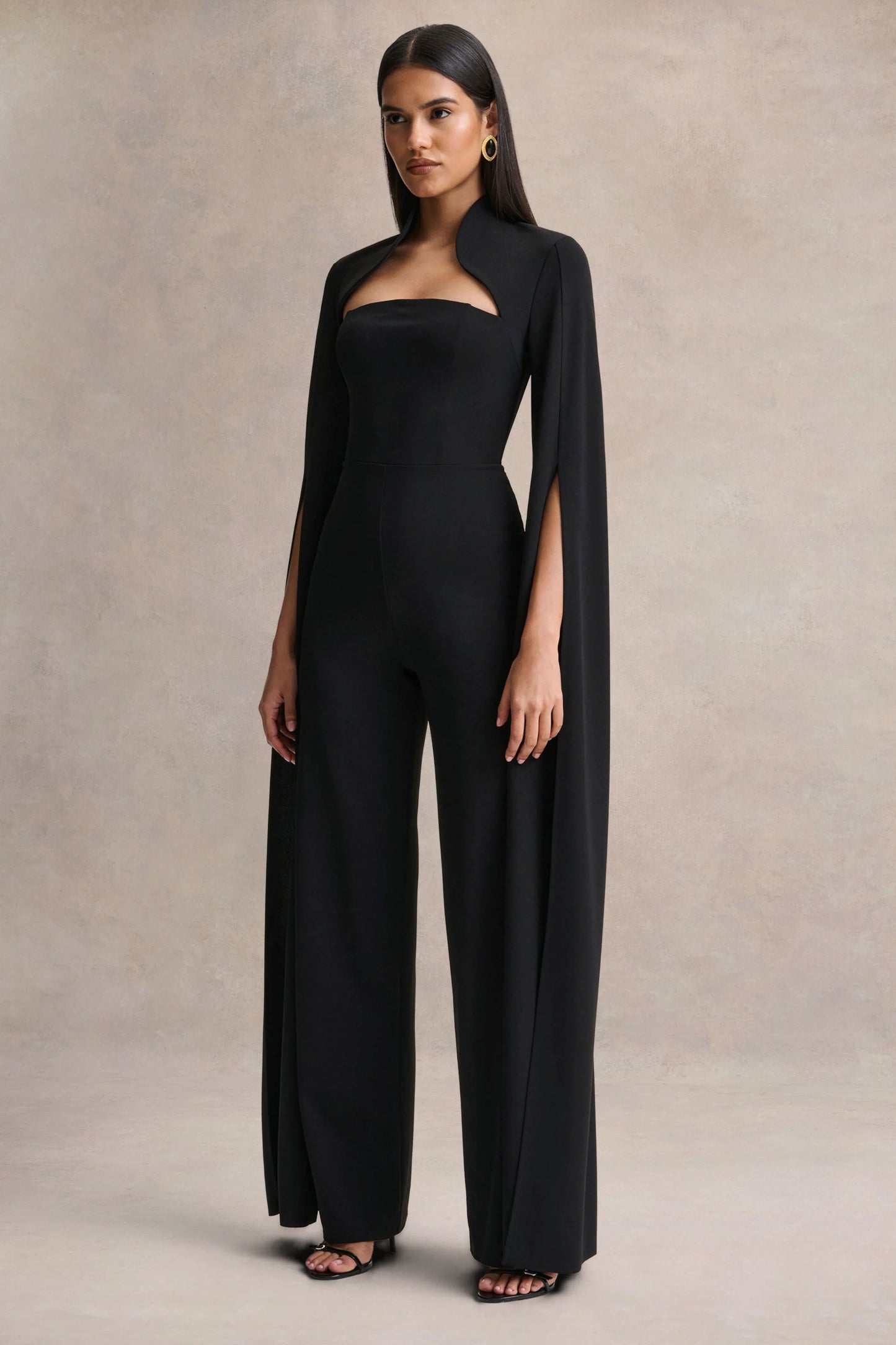 Elisabetta Black Square-Neck Jumpsuit With Cape-Sleeves