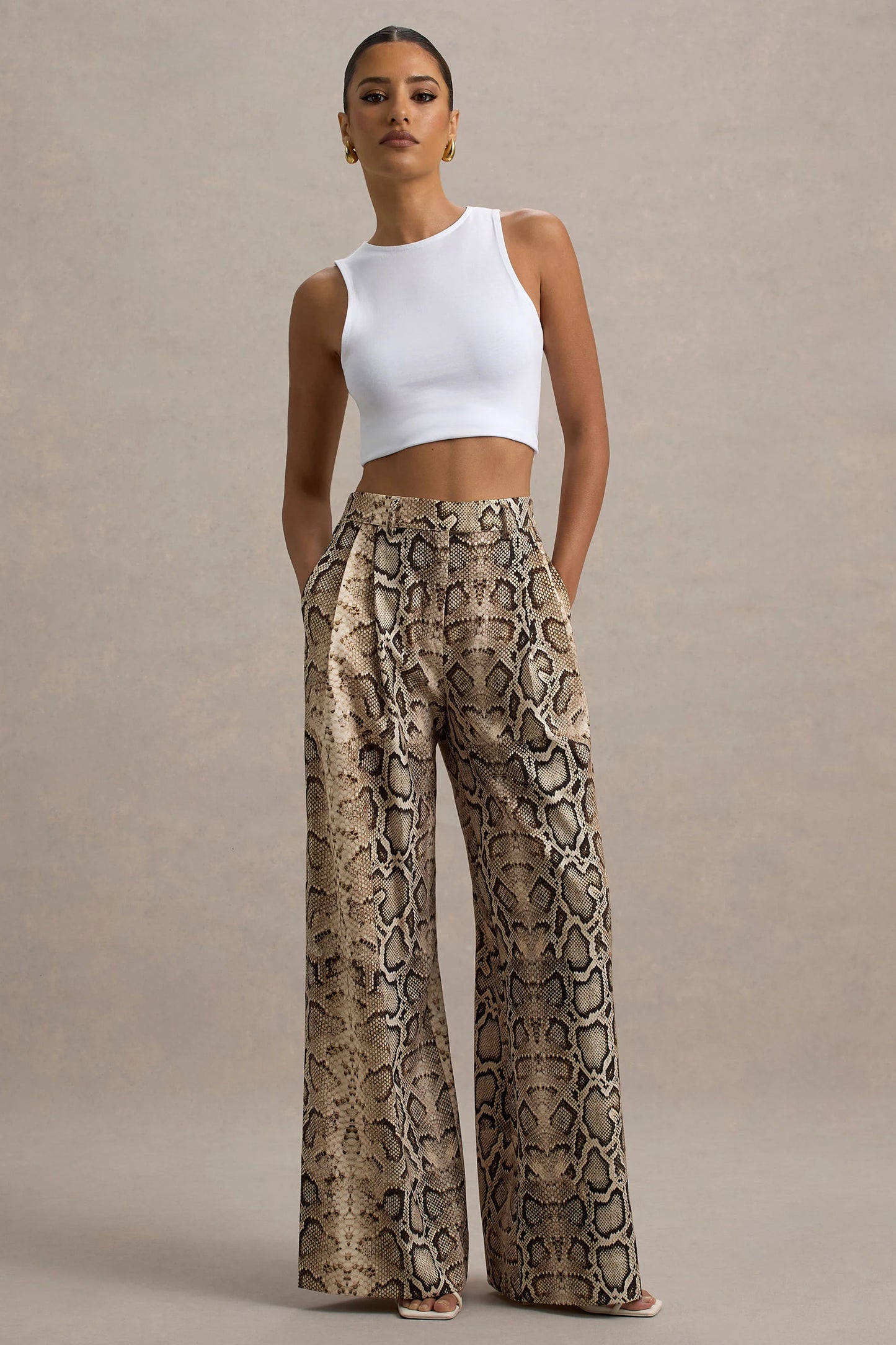 Shaniya Snake Print Wide-Leg Trousers