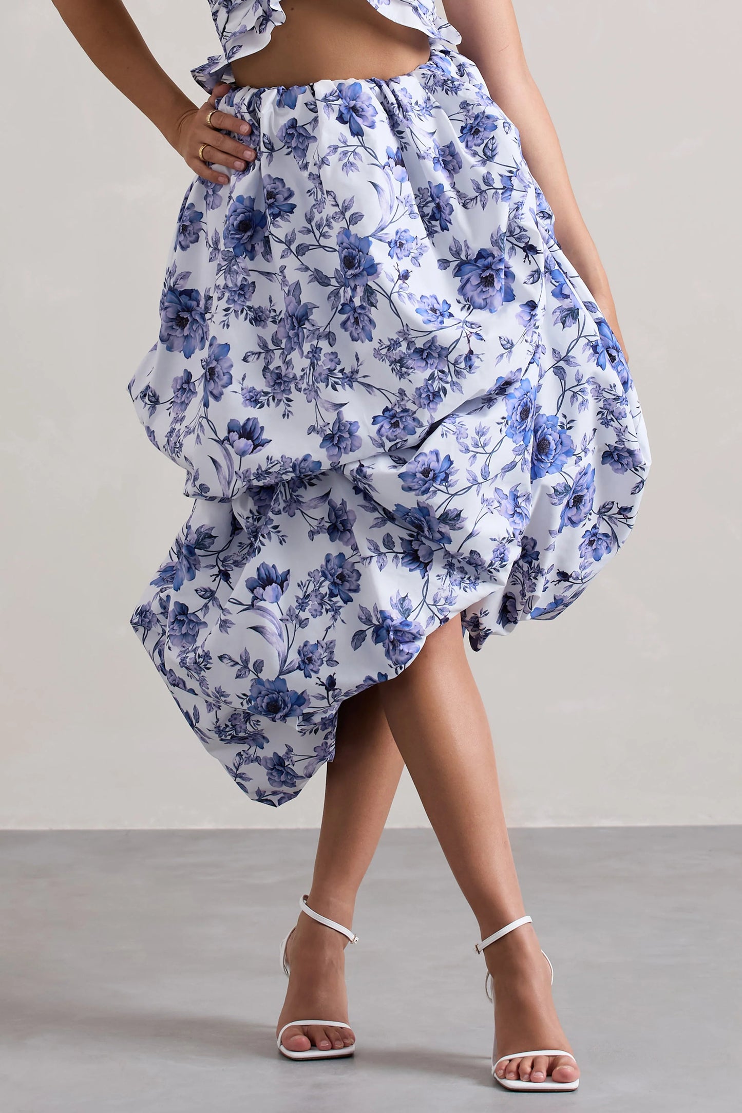 Make Waves Floral Print Volume High-Low Midi Skirt