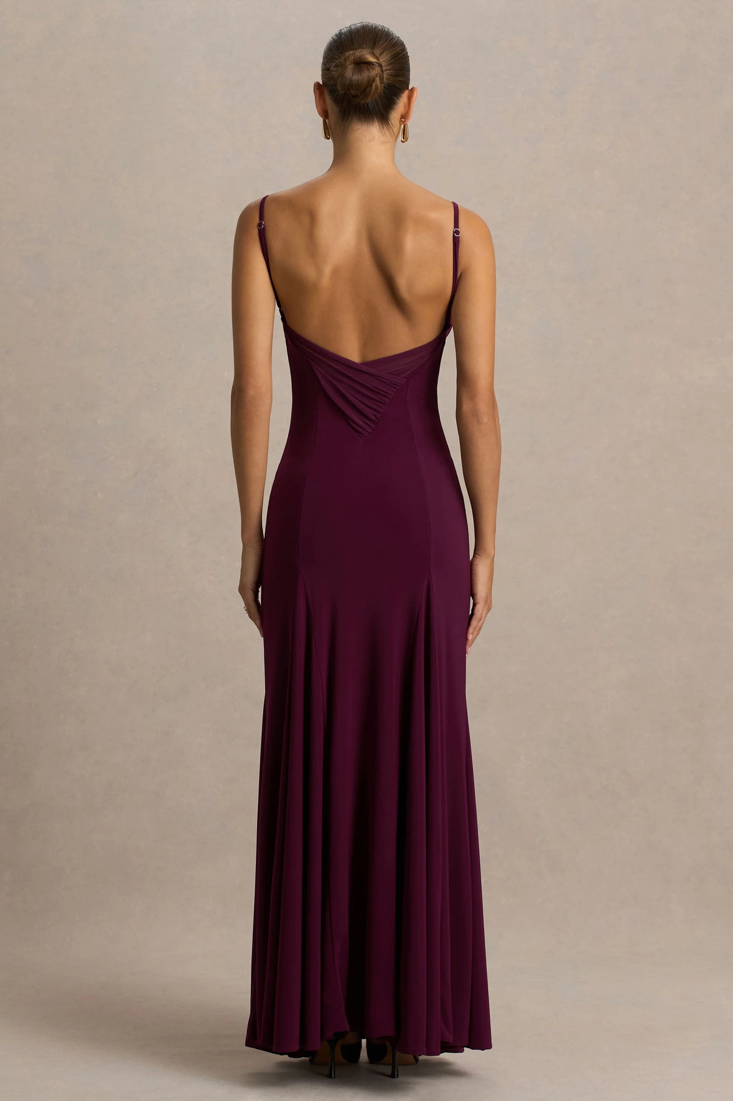 Gabbie Burgundy Cowl-Neck Maxi Dress With Mesh Back Detail